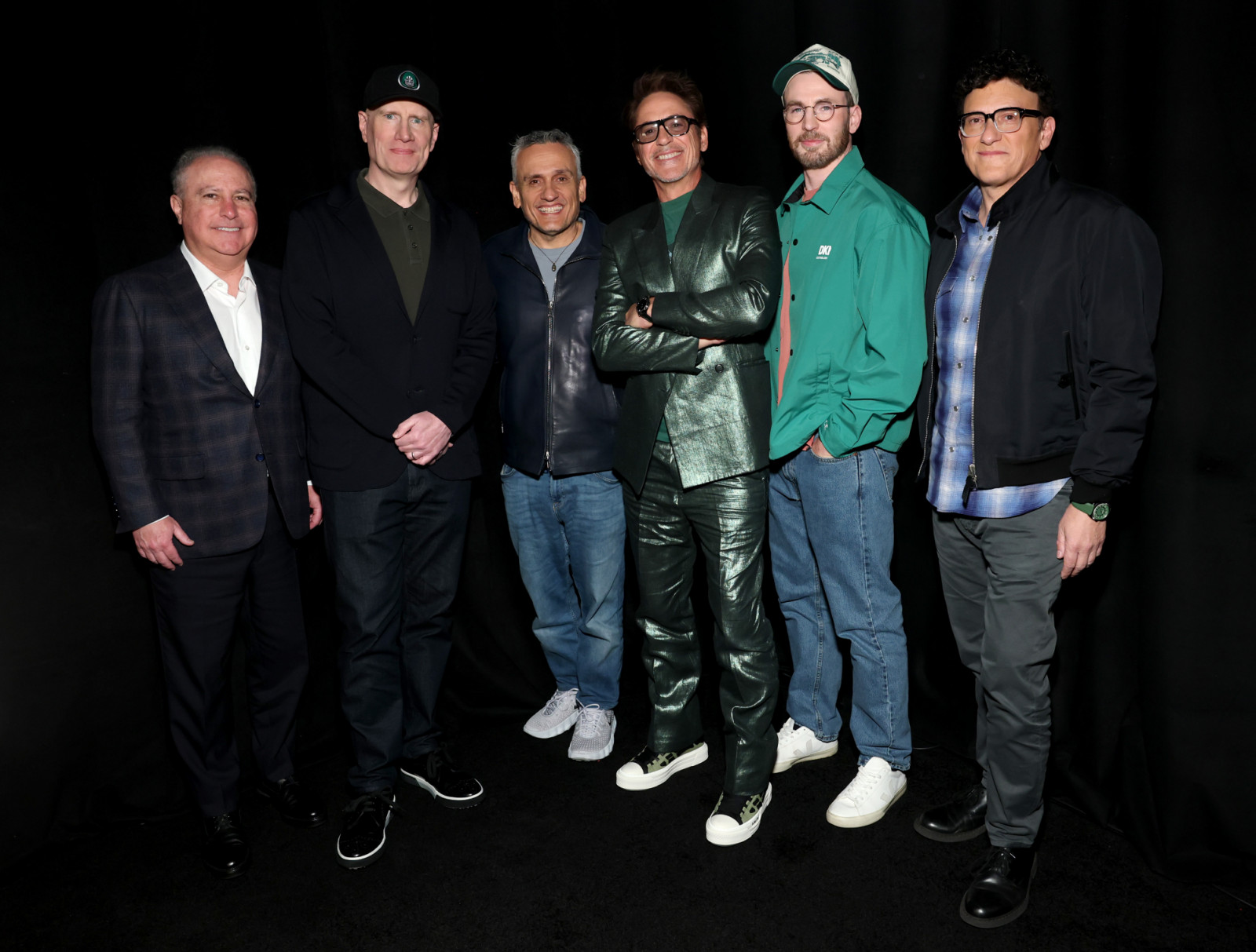 LAS VEGAS, NEVADA - APRIL 16: (L-R) Alan Bergman, Chairman, Disney Entertainment, Kevin Feige, President, Marvel Studios, Joe Russo, Robert Downey Jr., Chris Evans and Anthony Russo attend CinemaCon 2026 - Walt Disney Studios Invites you to its 2026 presentation highlighting its upcoming release schedule at The Dolby Colosseum at Caesars Palace during CinemaCon, the official convention of Cinema United, on April 16, 2026, in Las Vegas, Nevada. (Photo by Monica Schipper/Getty Images for CinemaCon)