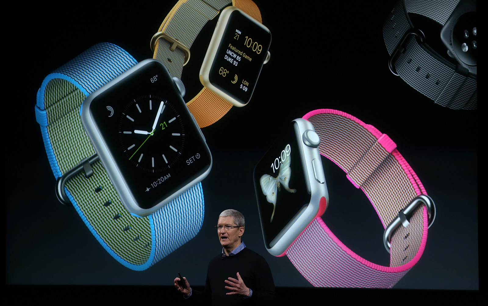 CUPERTINO, CA - MARCH 21: Apple CEO Tim Cook speaks about the Apple Watch during an Apple special event at the Apple headquarters on March 21, 2016 in Cupertino, California. The company is expected to update its iPhone and iPad lines, and introduce new bands for the Apple Watch. (Photo by Justin Sullivan/Getty Images)