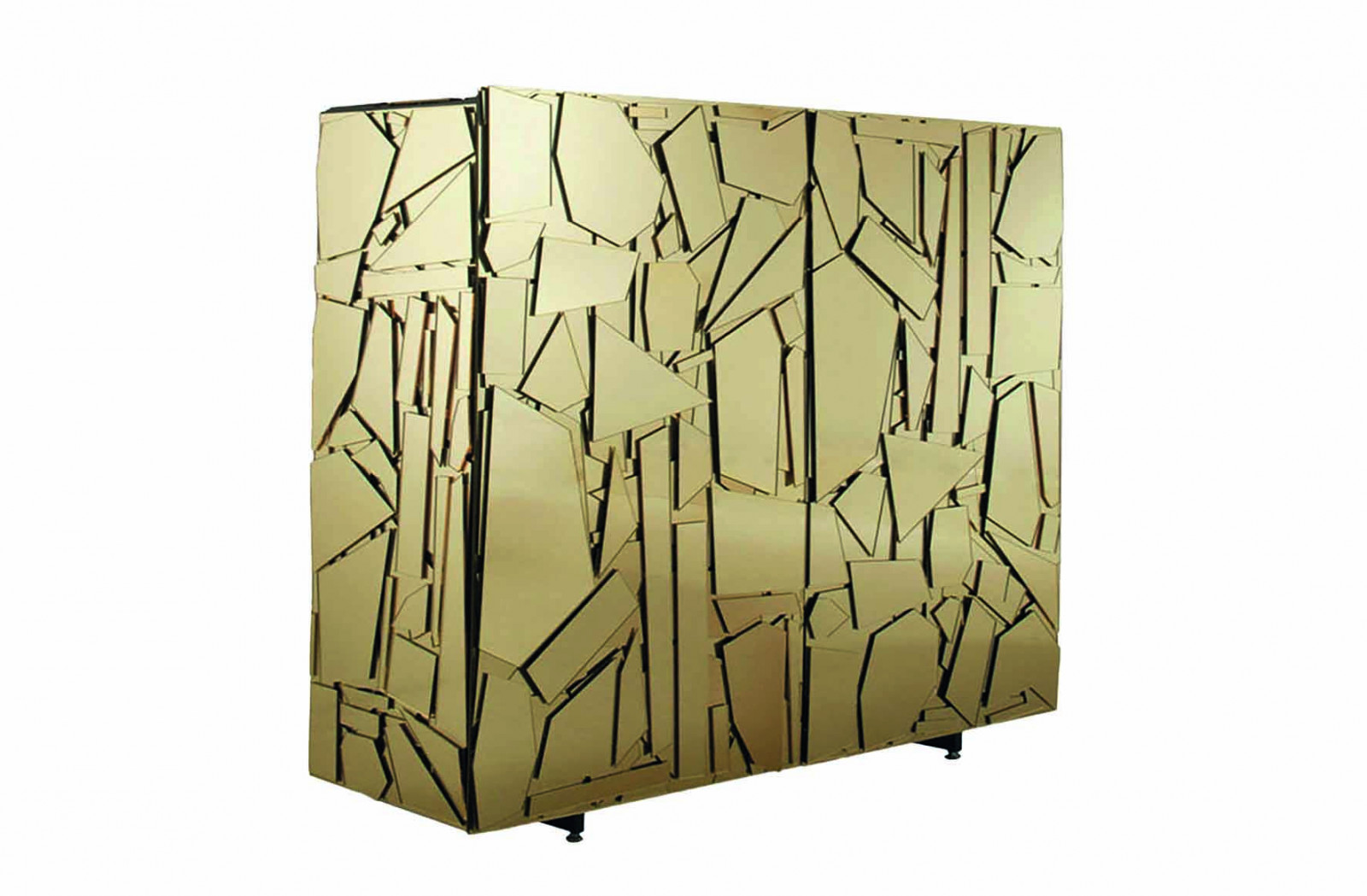 The Edra Scrigno high cabinet in gold matches the house’s vibe