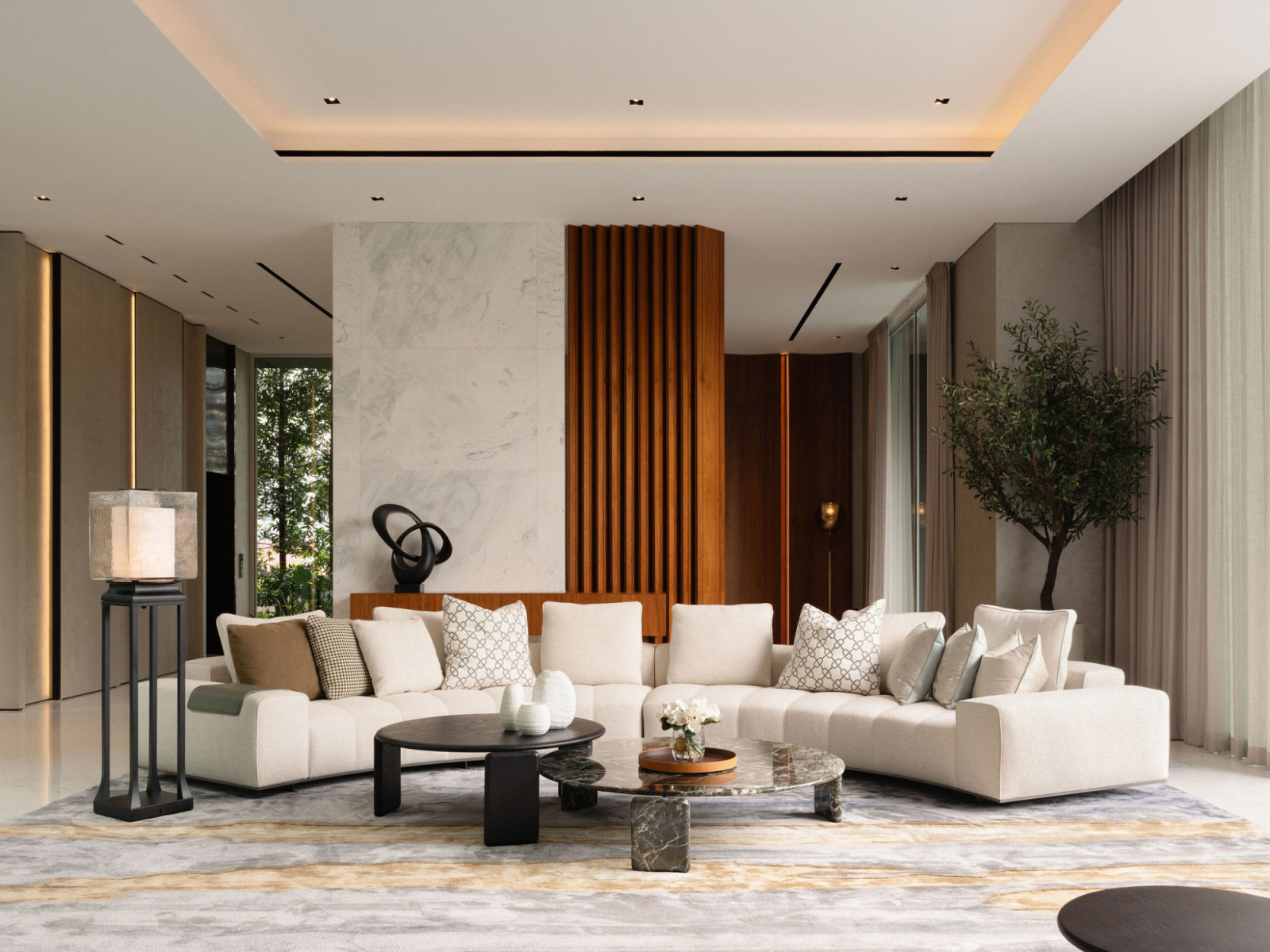 Another view of the living room, clothed in comforting neutrals