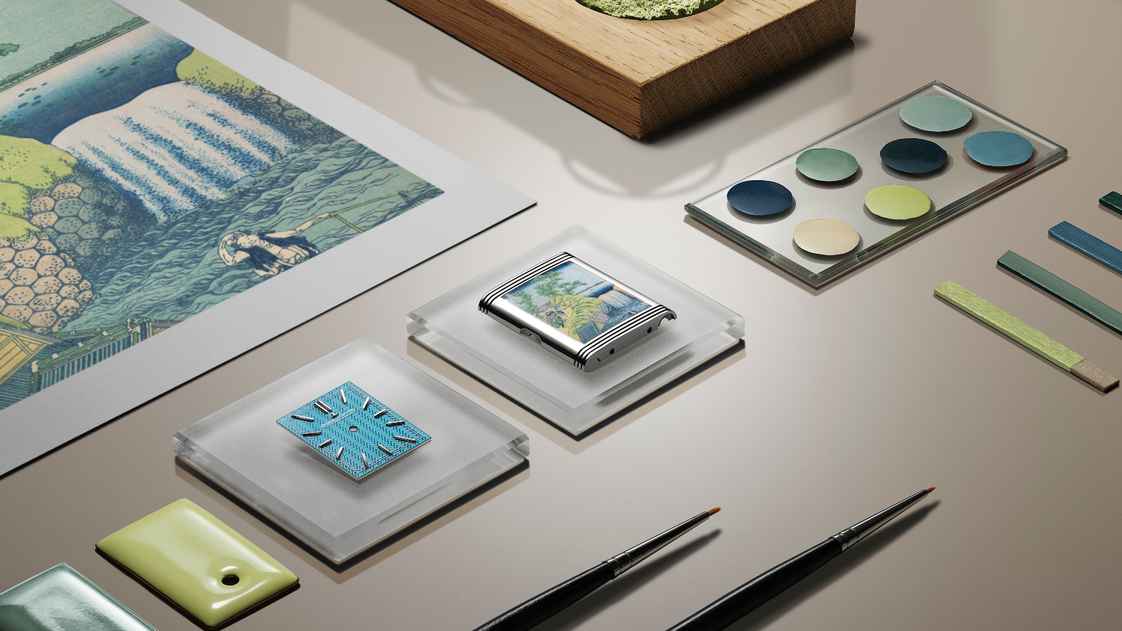 Reverso Tribute Enamel Hokusai Waterfalls Series - The Falls at Aoigaoka in the Eastern Capital (Photo: courtesy of Jaeger-LeCoultre)