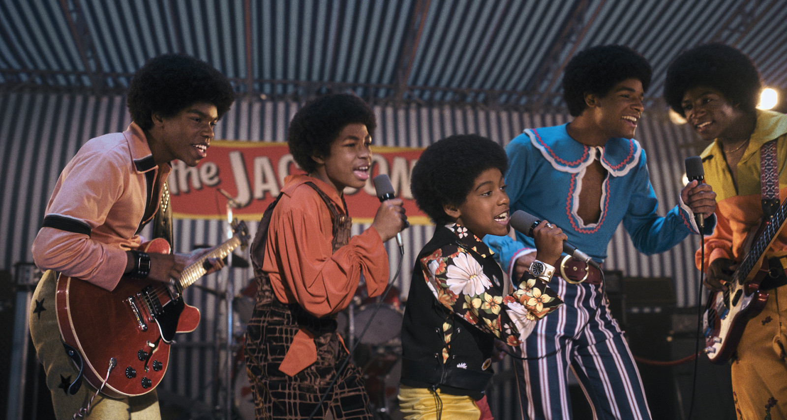 Judah Edwards as Young Tito, Jaylen Hunter as Young Marlon, Juliano Krue Valdi as Young MJ, Nathaniel McIntyre as Young Jackie and Jayden Harville as Young Jermaine in Michael. Photo Credit: Courtesy of Lionsgate