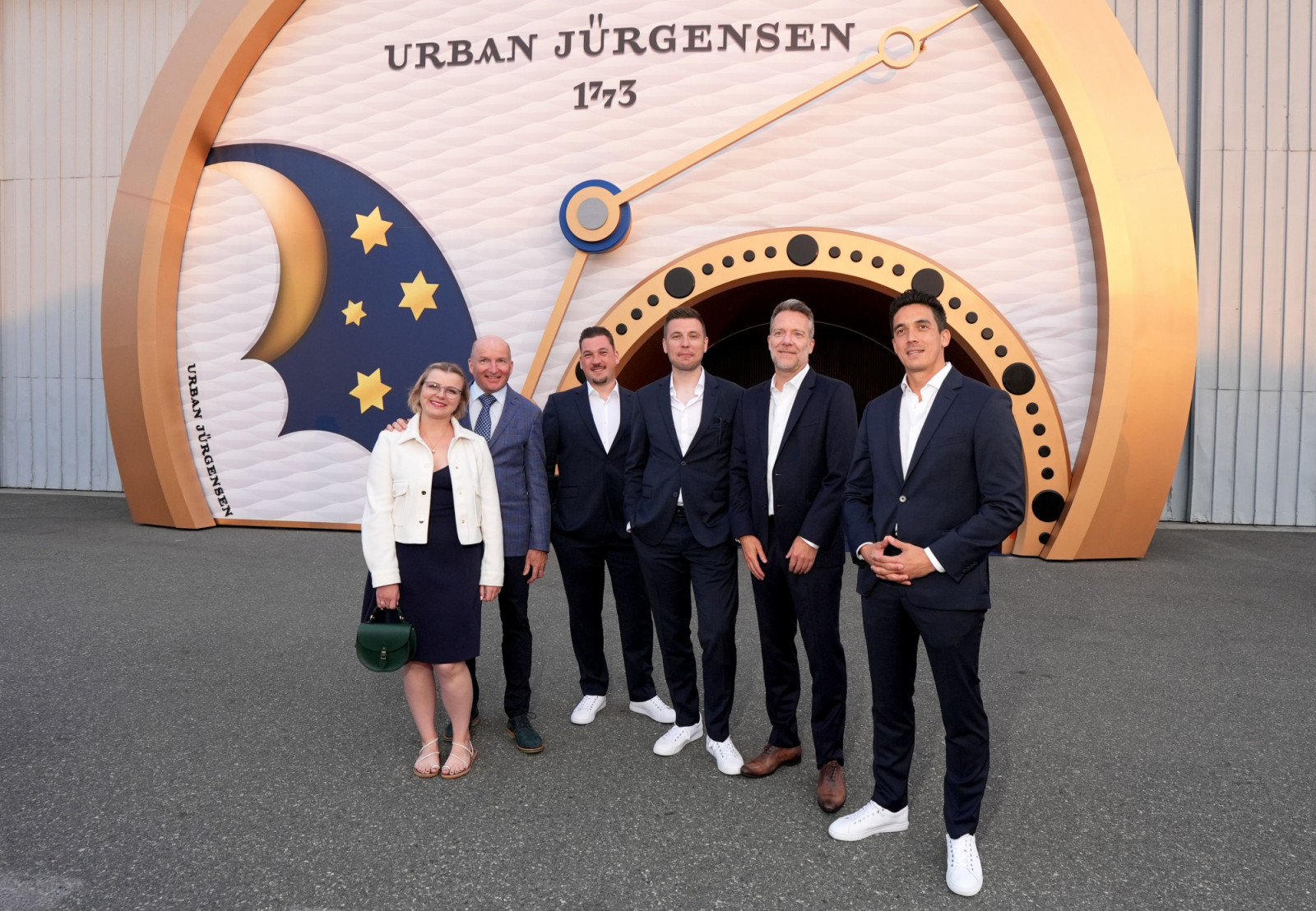 LOS ANGELES, CALIFORNIA - JUNE 05: (L-R) Guest, Kari Voutilainen, Co-CEO, Urban Jürgensen, guest, guest, Bertrand Savary and guest attend Skäl and Fejre - Urban Jürgensen: The Next Generation on June 05, 2025 in Los Angeles, California.  (Photo by Presley Ann/Getty Images for Urban Jürgensen)