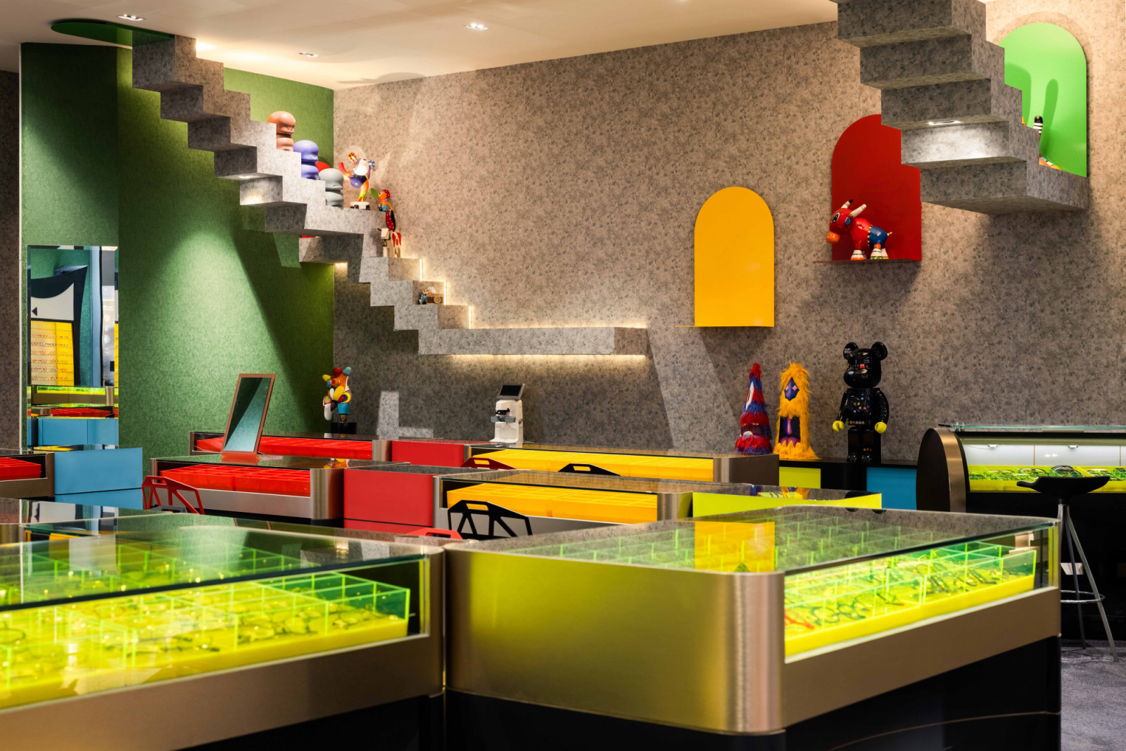 Quirky art pieces and installations are strategically placed throughout the space to create moments of delight and wonder