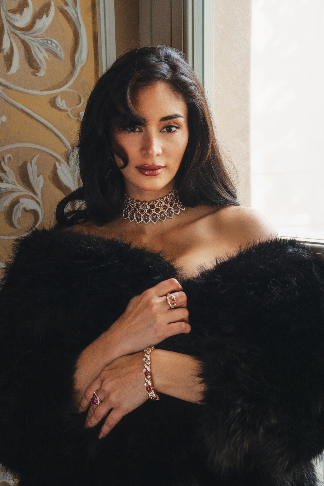 Pia in Bvlgari High Jewellery and a vintage coat