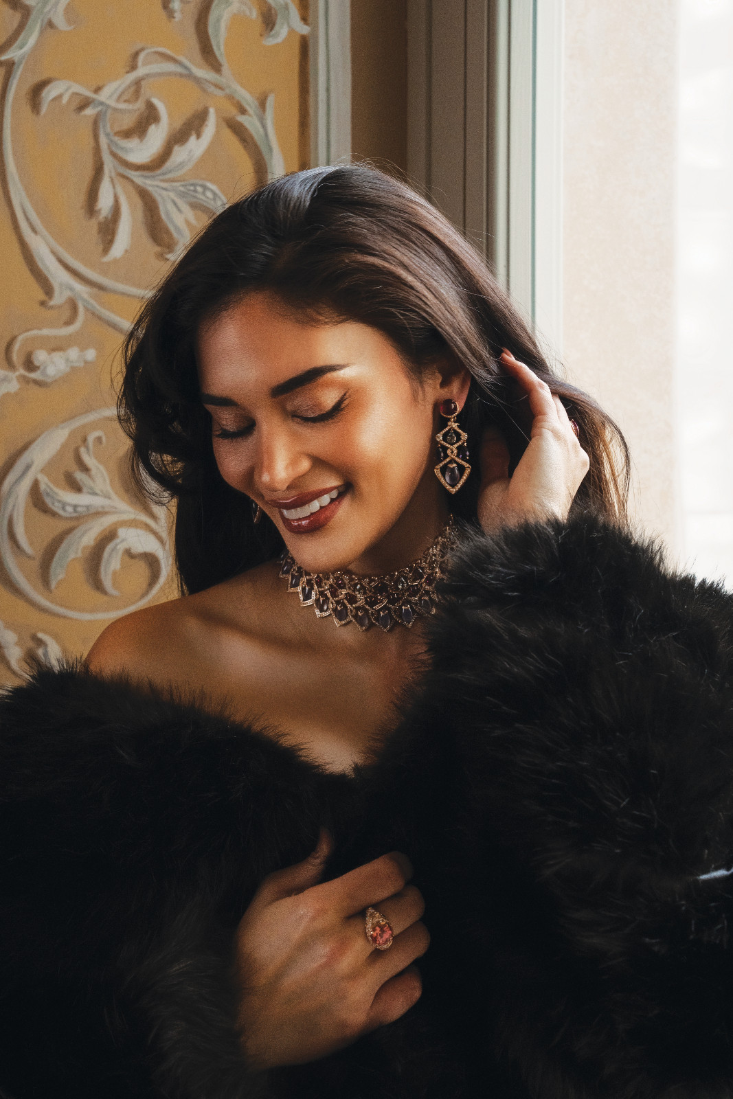 Pia in Bvlgari High Jewellery and a vintage coat