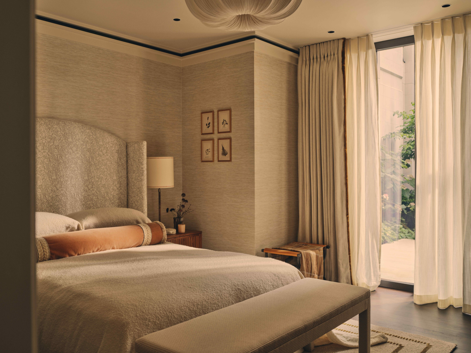 Cushions are deliberately pared back across all bedrooms