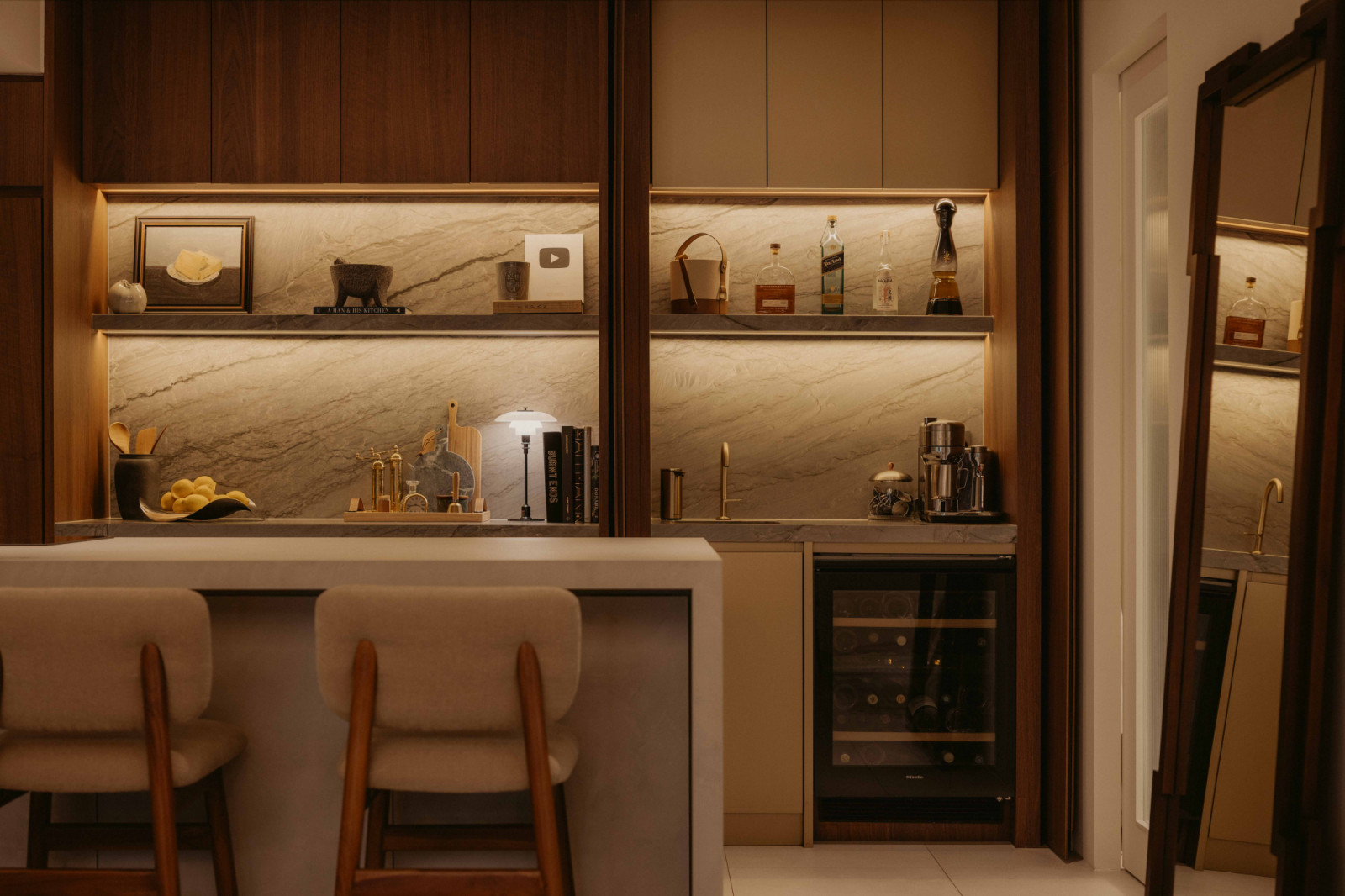 The dry kitchen is where Lennard films his cooking videos, so in many ways it serves as his workspace