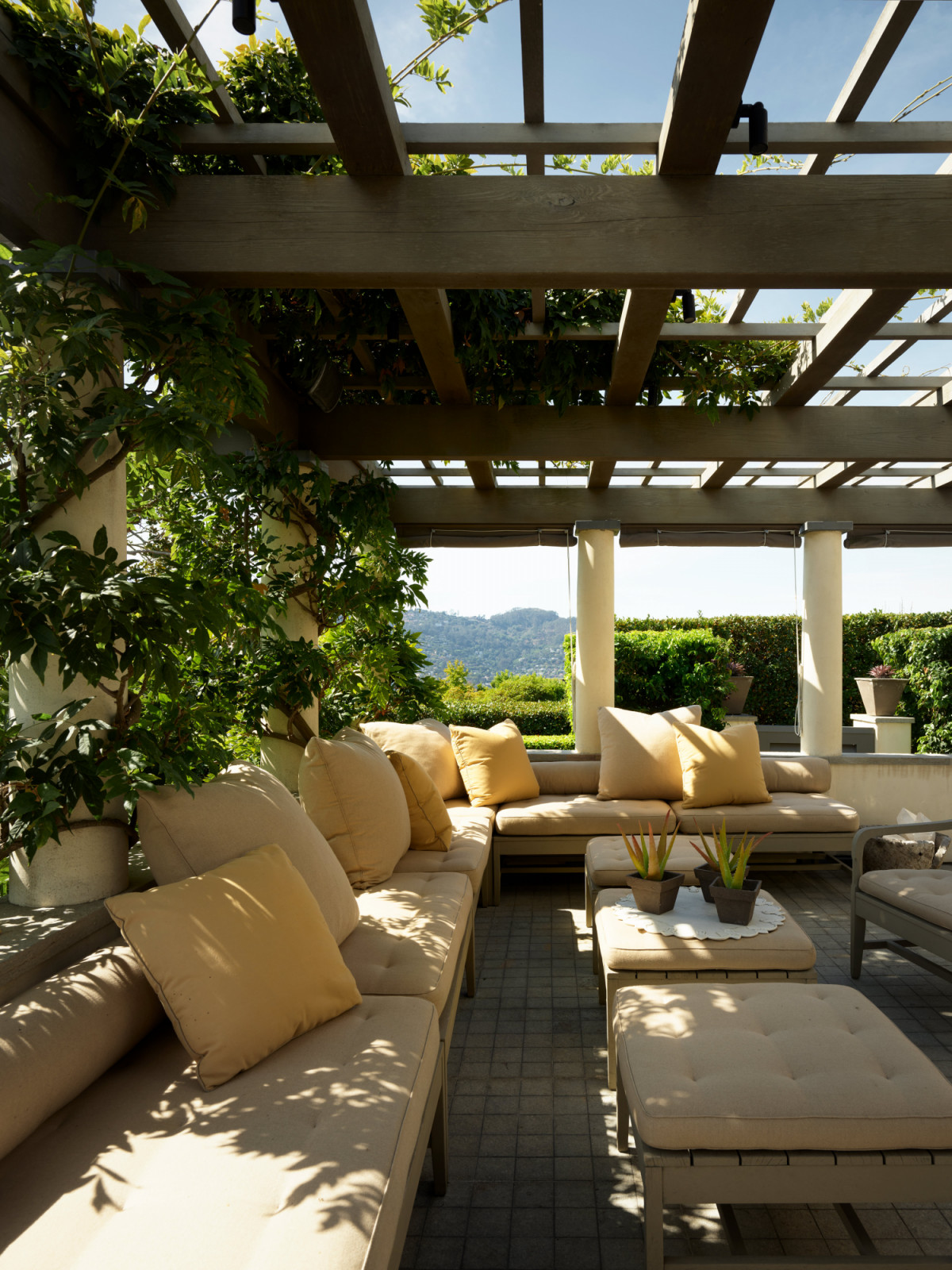 Comfortable seating areas are spread out throughout the garden