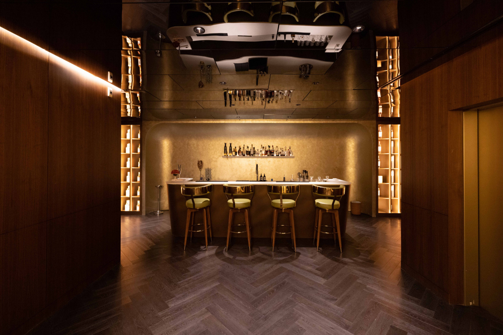The bar area in the basement of the clubhouse