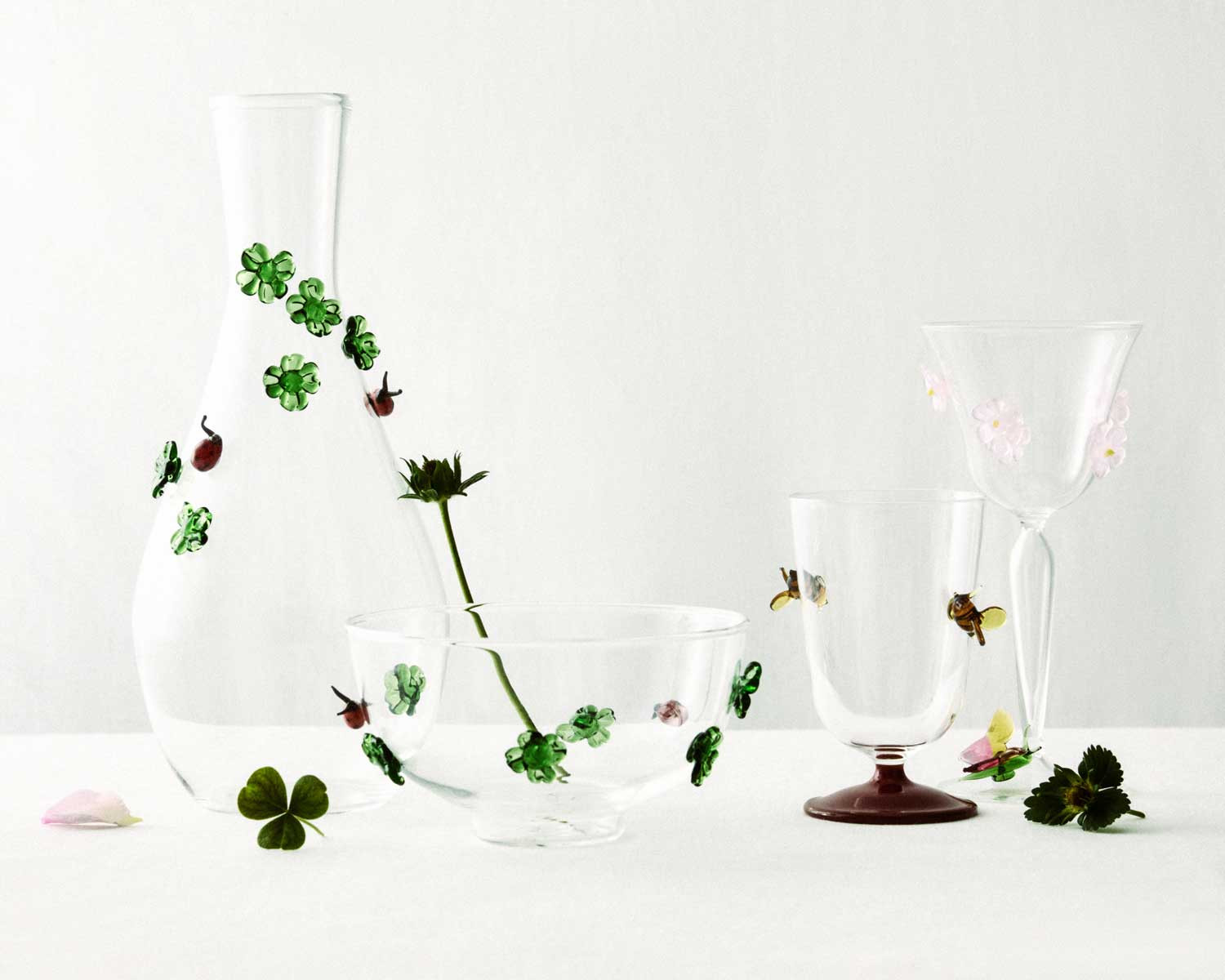 Lucky clovers on the Les Milly glassware from Dior Maison