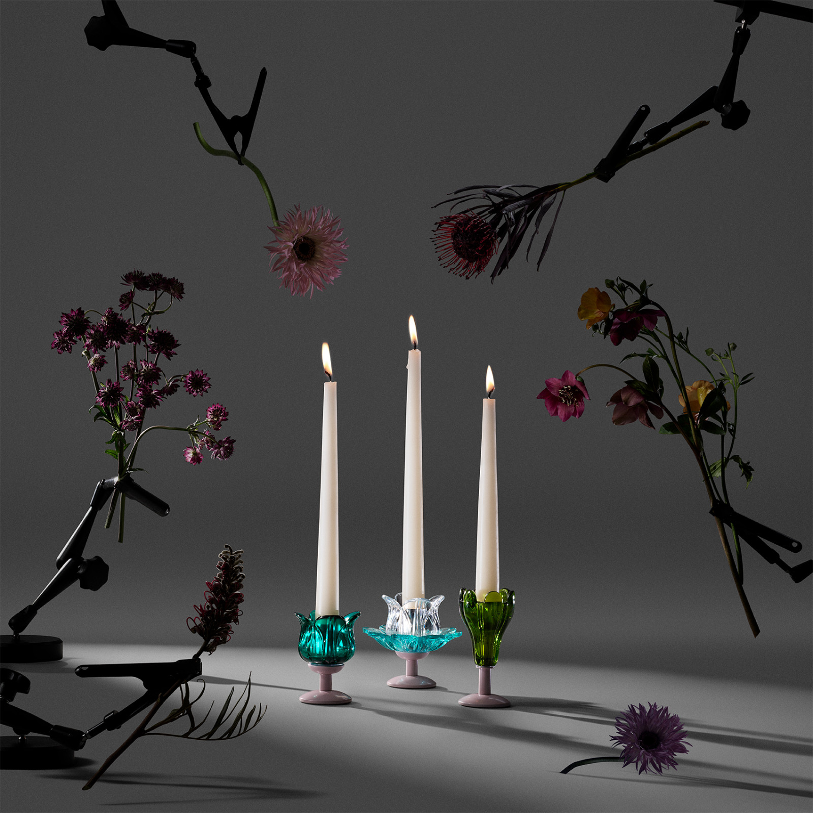Candle holders from the Mille Fleurs collection by Bethan Laura Wood for Baccarat