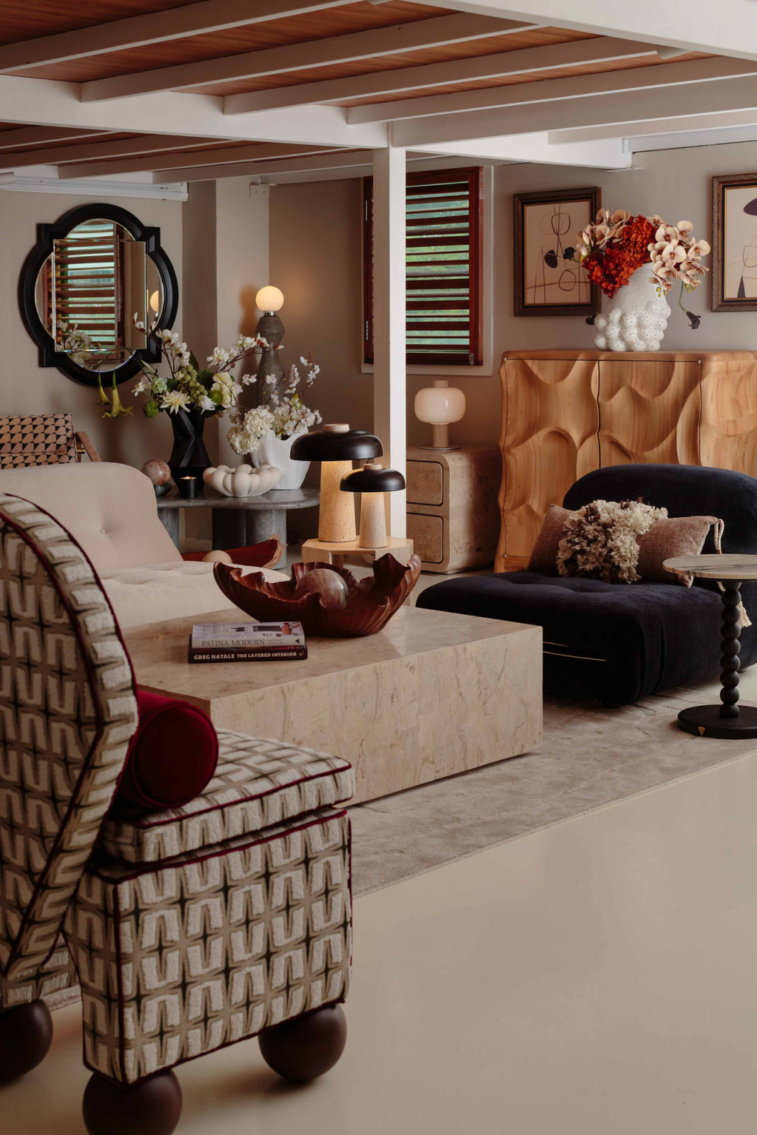 Vintage furniture sourced from the studio’s archive is restored and reworked into contemporary compositions