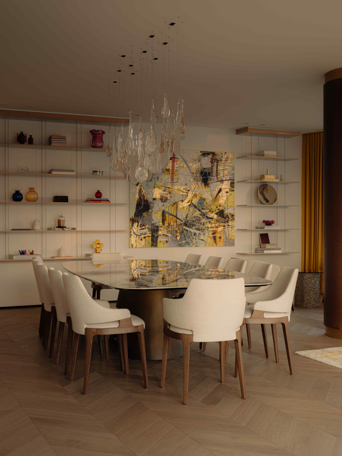 The spacious dining area allows the homeowners to host large gatherings with ease