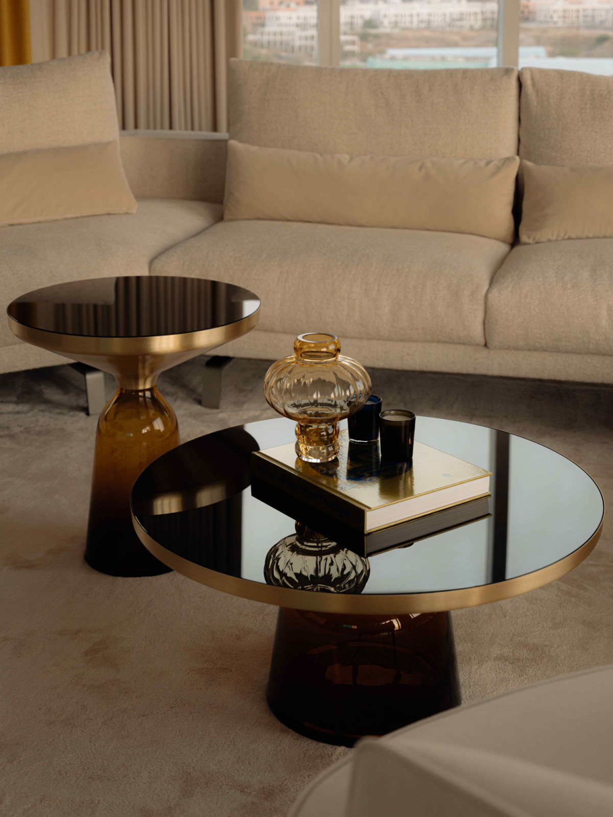 Bell coffee tables by Classicon complement the Octave modular sofa by Molteni&C