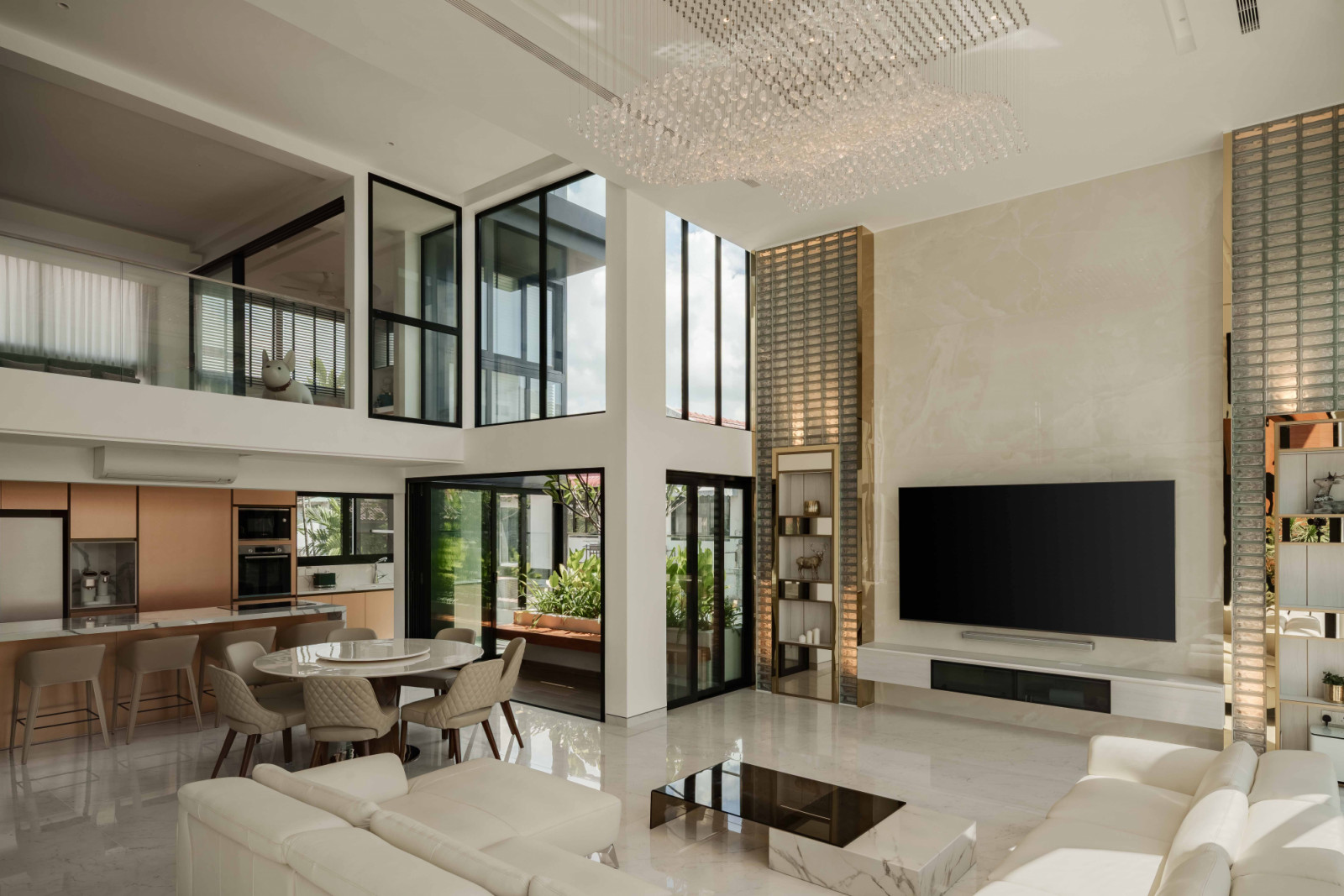 Another view of the living and dining zones in Fan House, one of Create Architecture’s projects