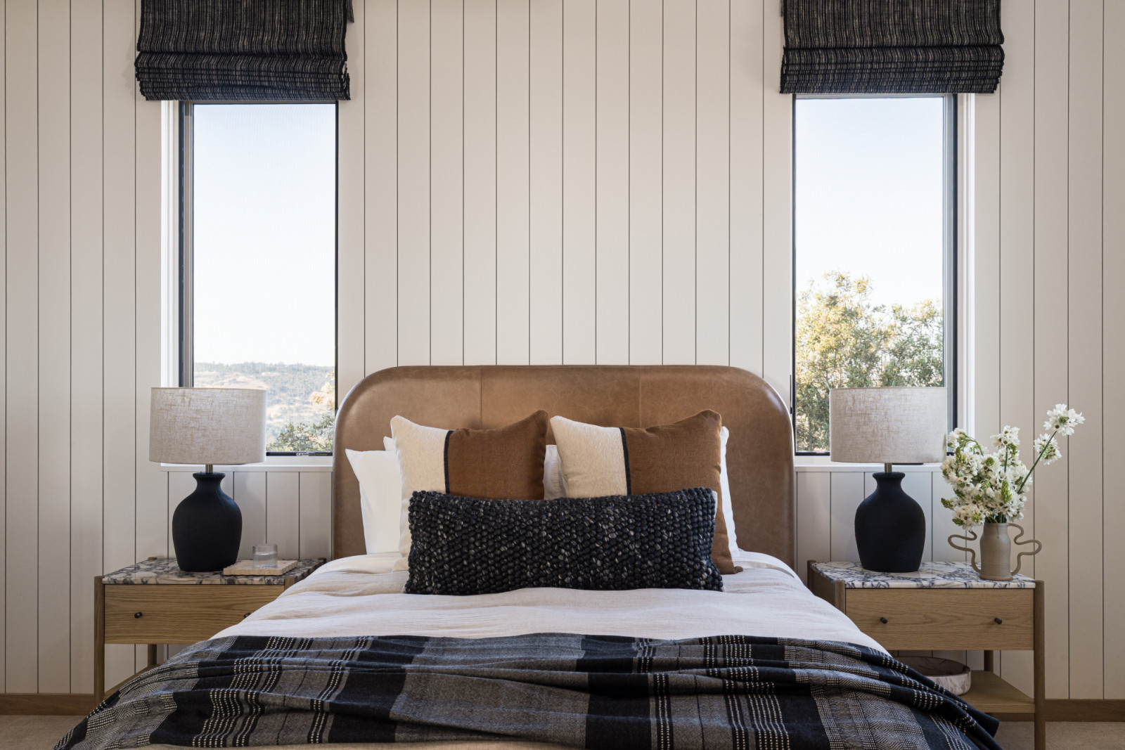 The bedroom of a family home designed by Kimberly Oxford Interiors in Santa Rosa, California