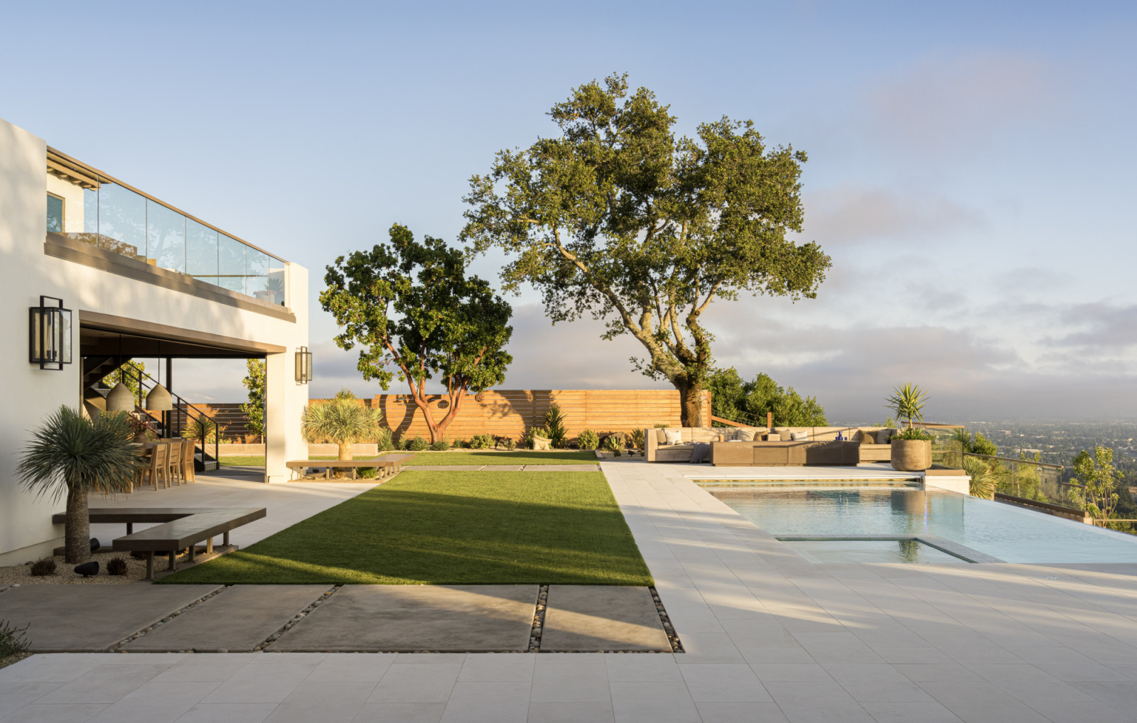 The outdoor expanse of a family home designed by Kimberly Oxford Interiors in Santa Rosa, California