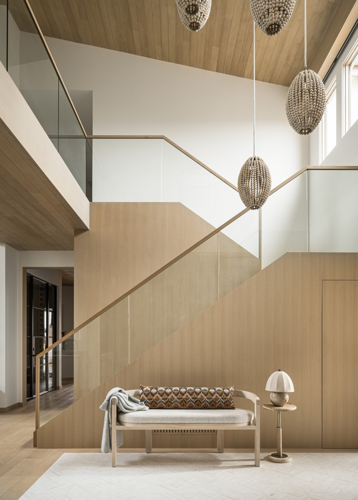 The entryway of a family home designed by Kimberly Oxford Interiors in Santa Rosa, California