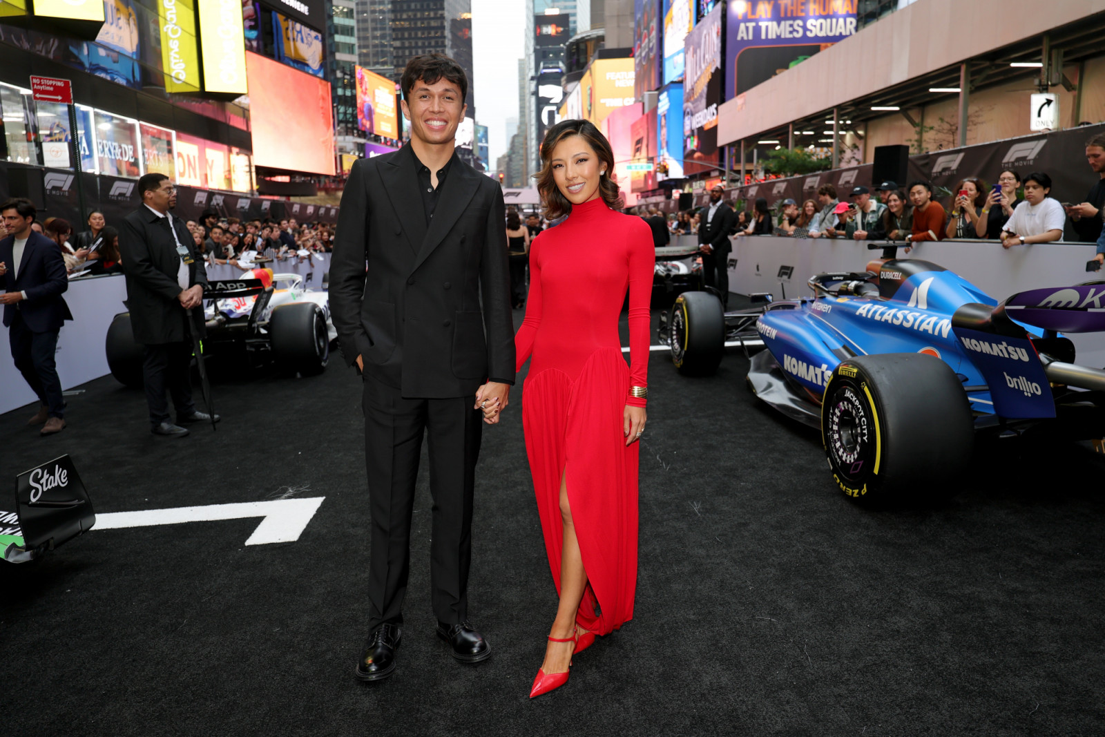 NEW YORK, NEW YORK - JUNE 16: (L-R) Alexander Albon and Lily Muni He attend the World Premiere of F1® The Movie in Times Square on June 16, 2025 in New York City. (Photo by Mike Coppola/Getty Images for Warner Bros. Pictures)