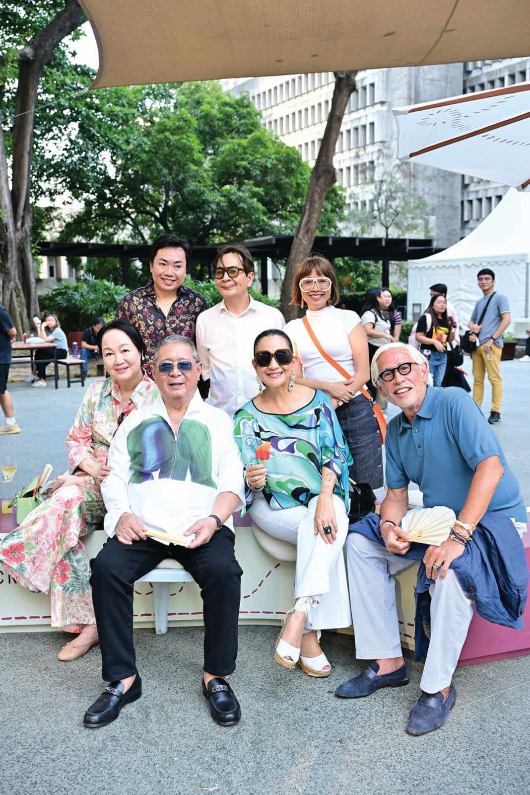 Paolo Dela Cruz, AA Patawaran, Cheche Moral, Frannie Jacinto, Mario Katigbak, Mia Borromeo and Raul Manzano at the Hermès, 'Drawn to Craft' event at Ayala Triangle Gardens