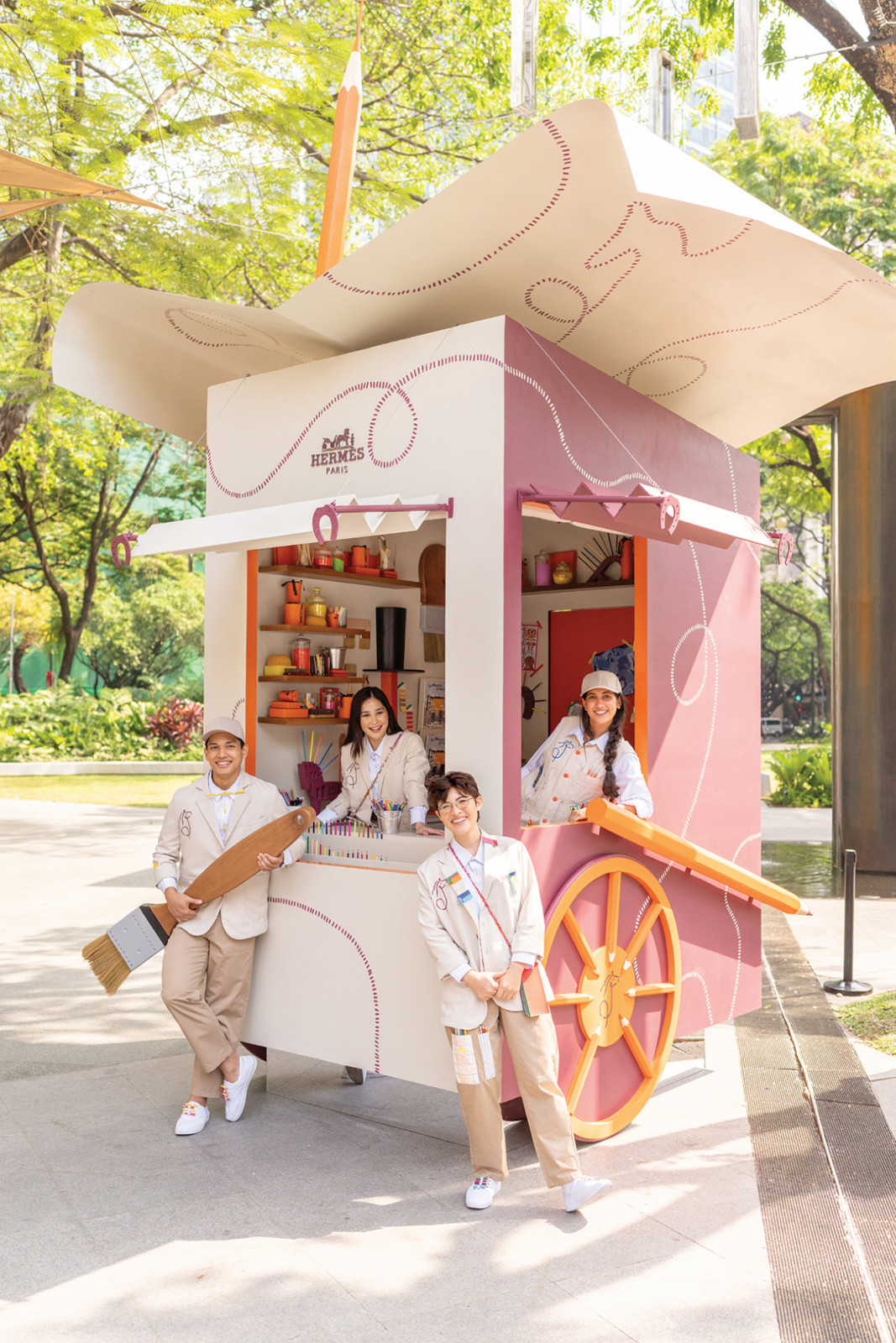 The pencil riders by the welcome wagon at the Hermès, 'Drawn to Craft' event