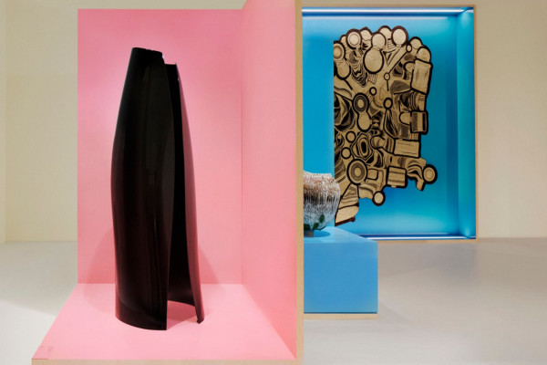 A scene at the Loewe Foundation Craft Prize exhibition at National Gallery, Singapore. Pictured from left to right: Nobuyuki Tanaka’s Inner side – Outer Side 2021 -N; Frafra Tapestry by Baba Tree Master Weavers × Álvaro Catalán de Ocón