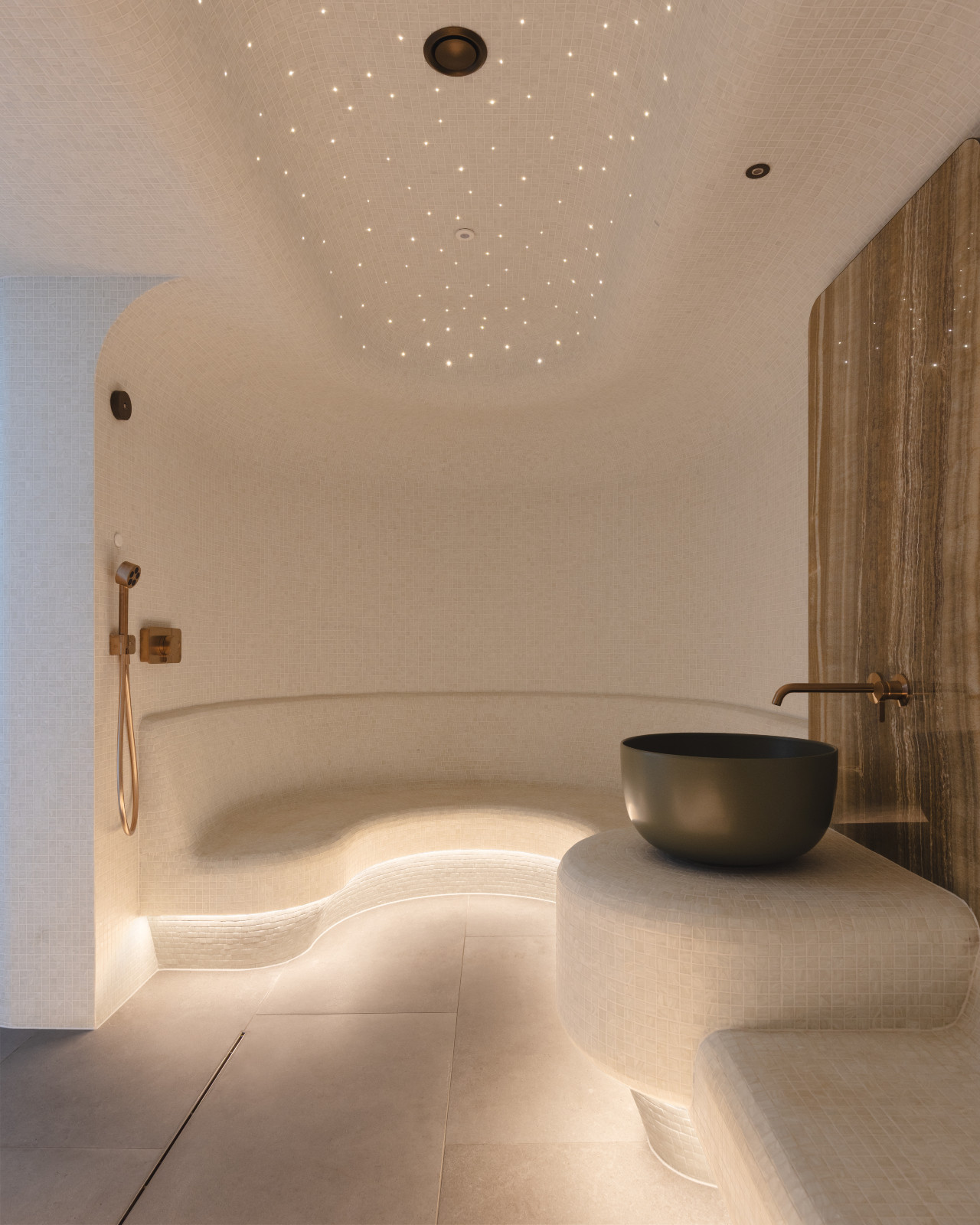 The wellness area in a multigenerational family chalet in the Swiss Alps designed by Portia Fox Interiors