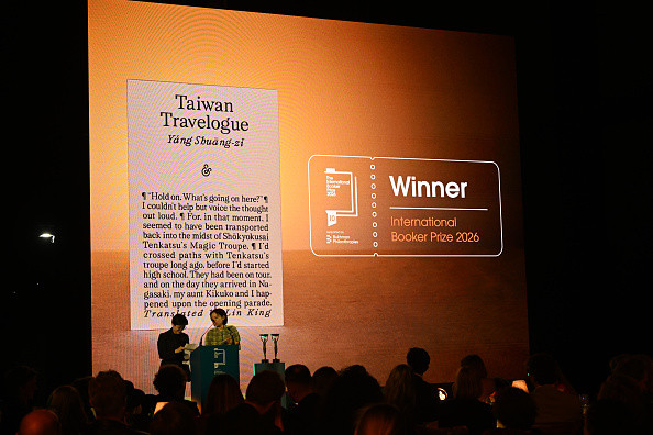LONDON, ENGLAND - MAY 19: Author of 'Taiwan Travelogue' Yang Shuang-zi (L) & translator Lin King react after winning the International Booker Prize 2026 at Tate Modern on May 19, 2026 in London, England. (Photo by Joe Maher/Getty Images)