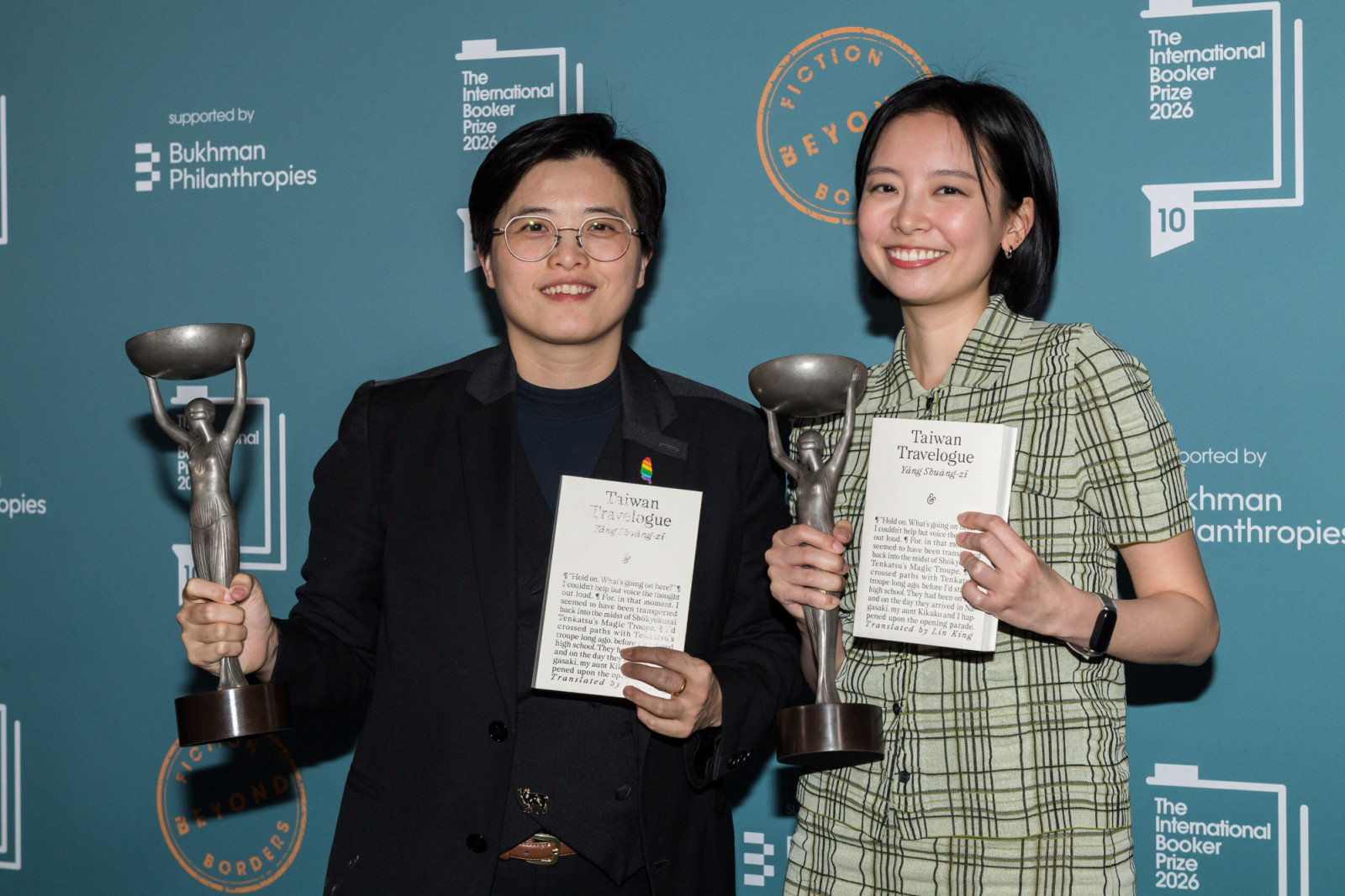 LONDON, UNITED KINGDOM - MAY 19: Winners of the International Booker Prize 2026 Author Yang Shuang-zi (L) and translator Lin King pose with the trophies during the award ceremony at Tate Modern in London, United Kingdom on May 19, 2026. The International Booker Prize is awarded annually for the finest single work of fiction from around the world which has been translated into English and published in the UK and Ireland. (Photo by Wiktor Szymanowicz/Anadolu via Getty Images)