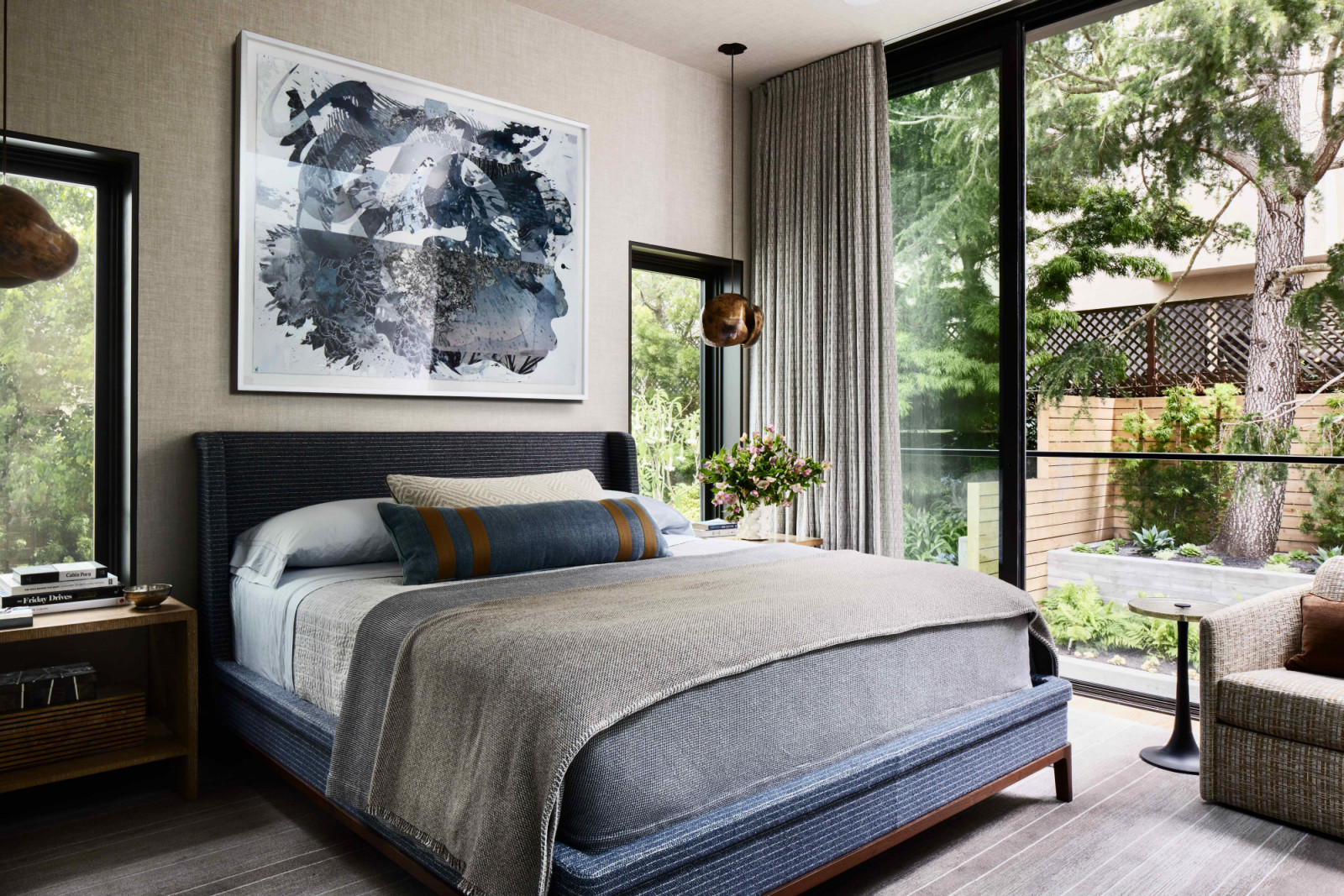 The primary bedroom suite that overlooks the rear yard