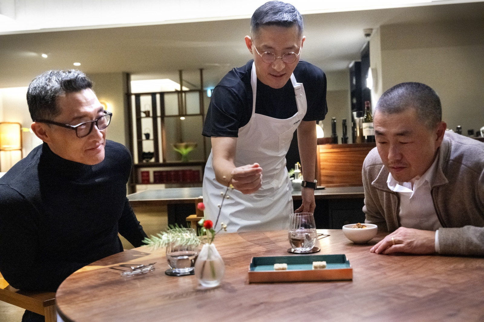 Daniel Dae Kim, Mingoo Kang and Corey Lee at fine-dining Korean restaurant Mingles