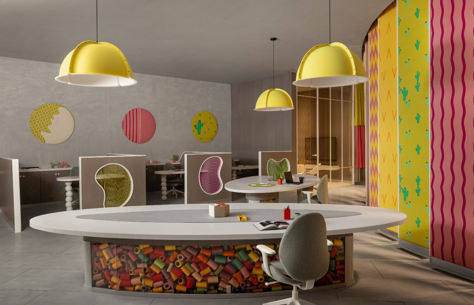 The playful colour scheme of Doreme workshop and showroom in Calcutta, India, created by Spaces and Design