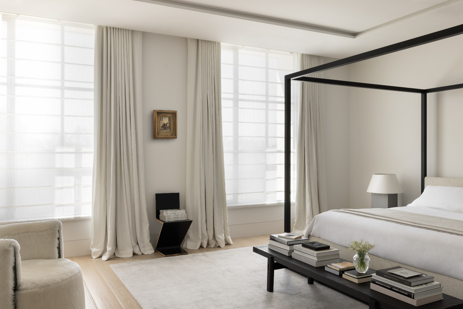 The primary bedroom of architect Paul Conrad's home in the suburbs of Melbourne, Australia