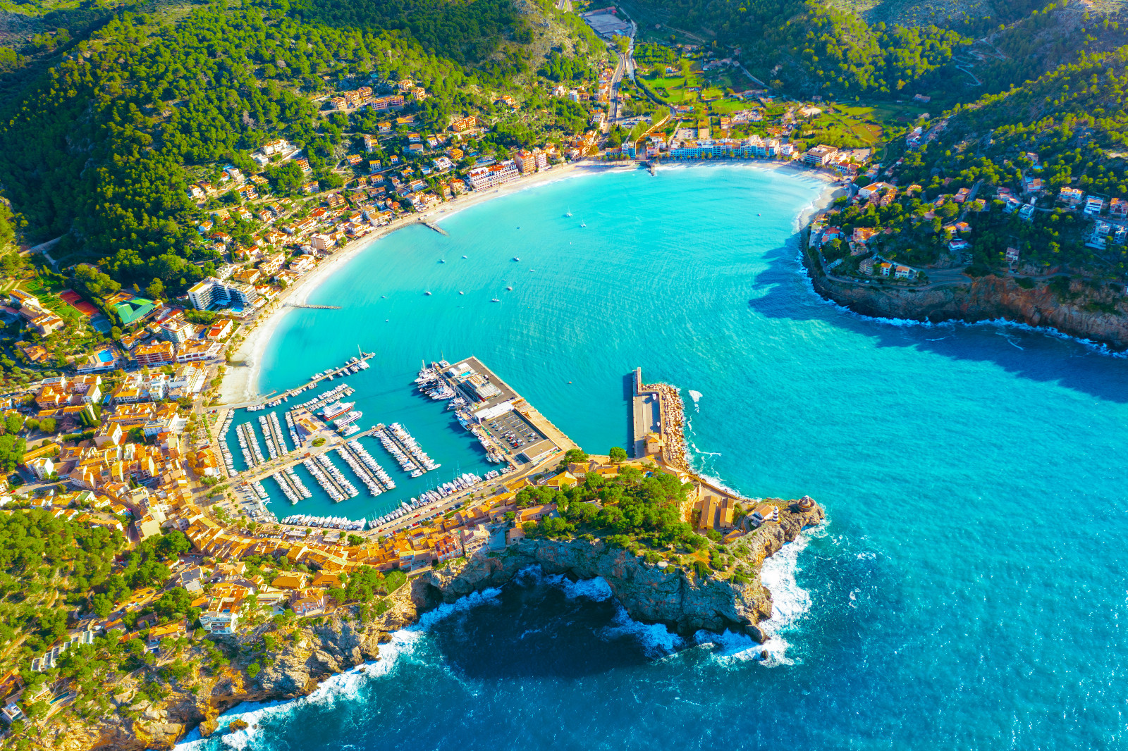 Beautiful harbour of Port de Soller, Majorca, Spain