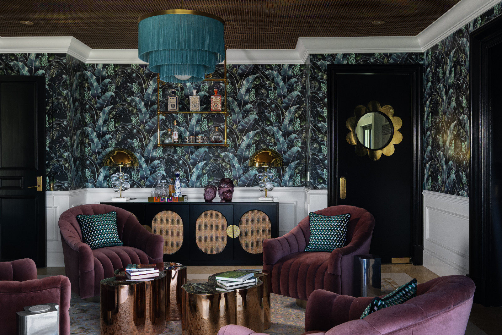 The lounge in a maximalist, eclectic Florida home designed by Mr Alex Tate