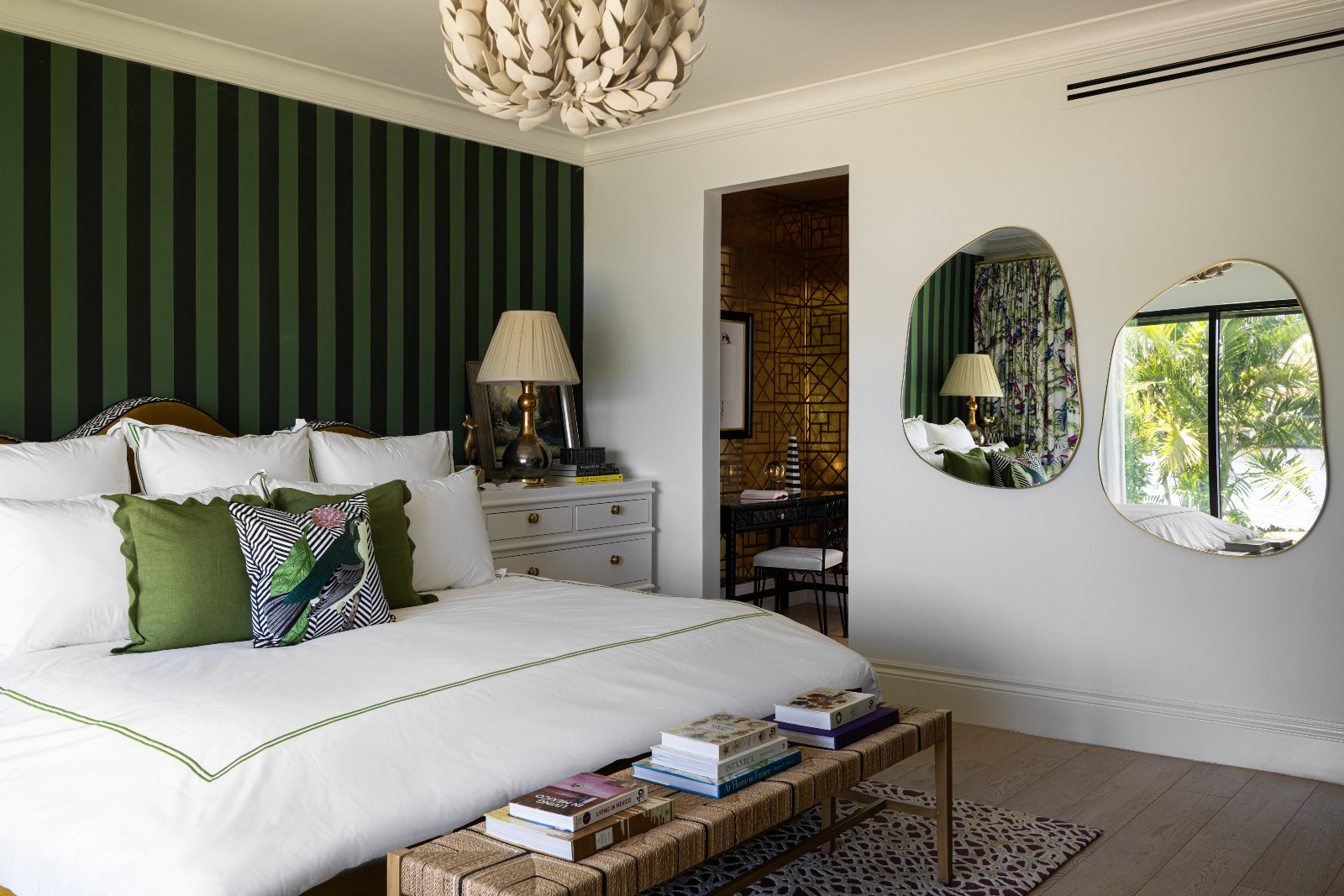 The guest bedroom in a maximalist, eclectic Florida home designed by Mr Alex Tate