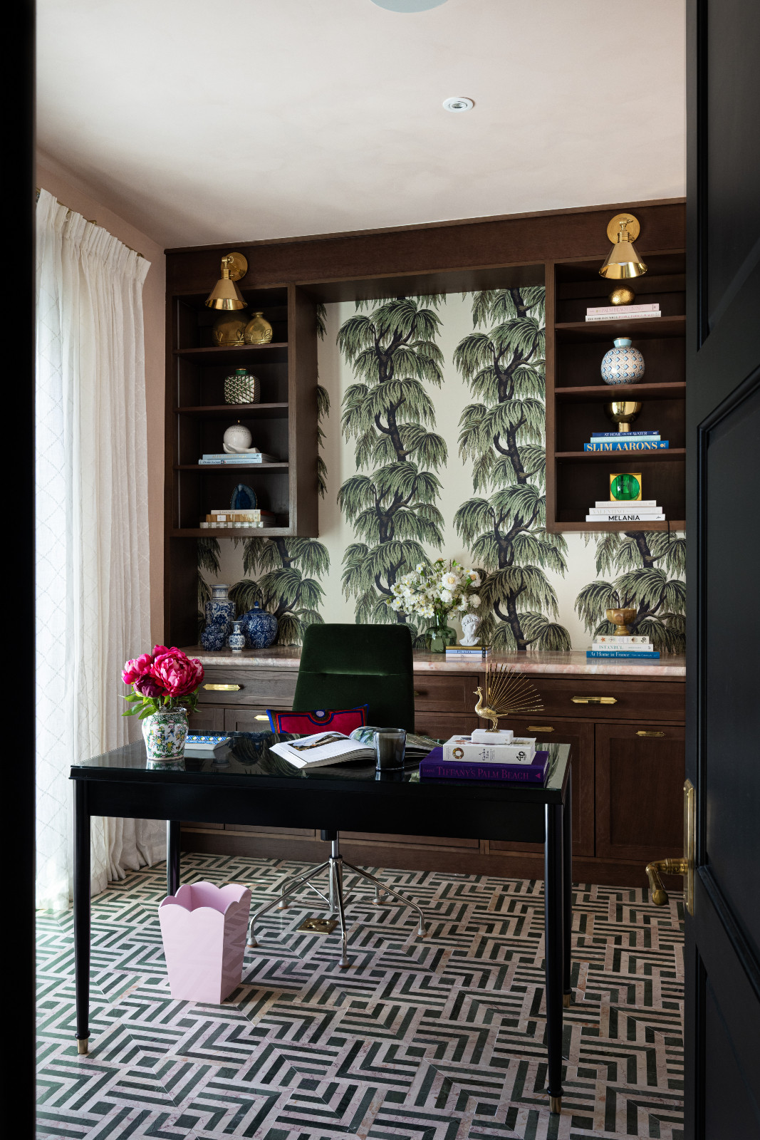 The study in a maximalist, eclectic Florida home designed by Mr Alex Tate