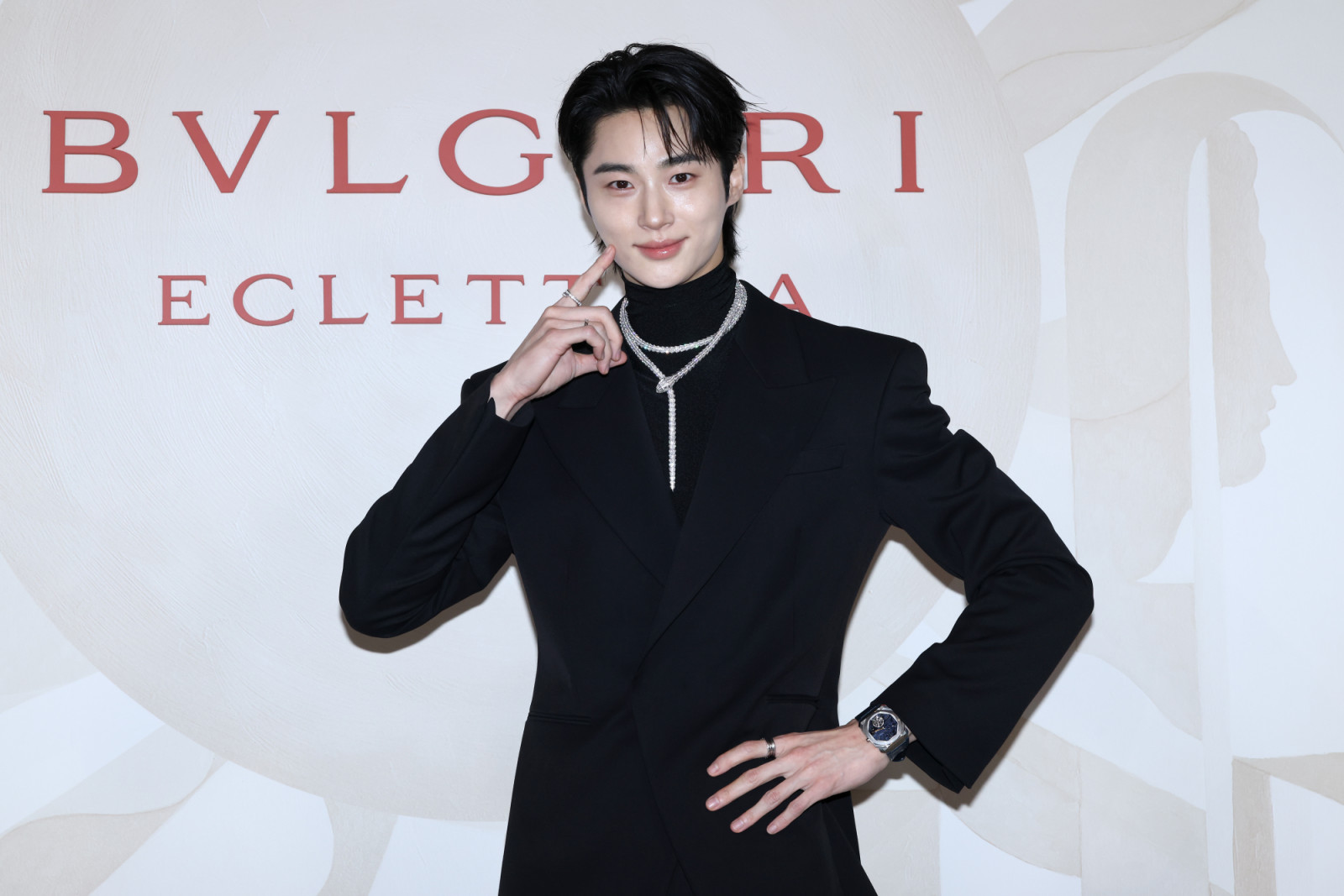 SEOUL, SOUTH KOREA - MAY 12: Bvlgari brand ambassador, actor Byeon Woo-Seok, jewelry detail, poses a photocall for the BVLGARI 'ECLETTICA' event at Walkerhill Hotel on May 12, 2026 in Seoul, South Korea. (Photo by Han Myung-Gu/WireImage)