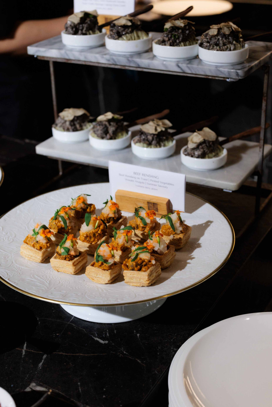 Bite-sized beef rendang toast
