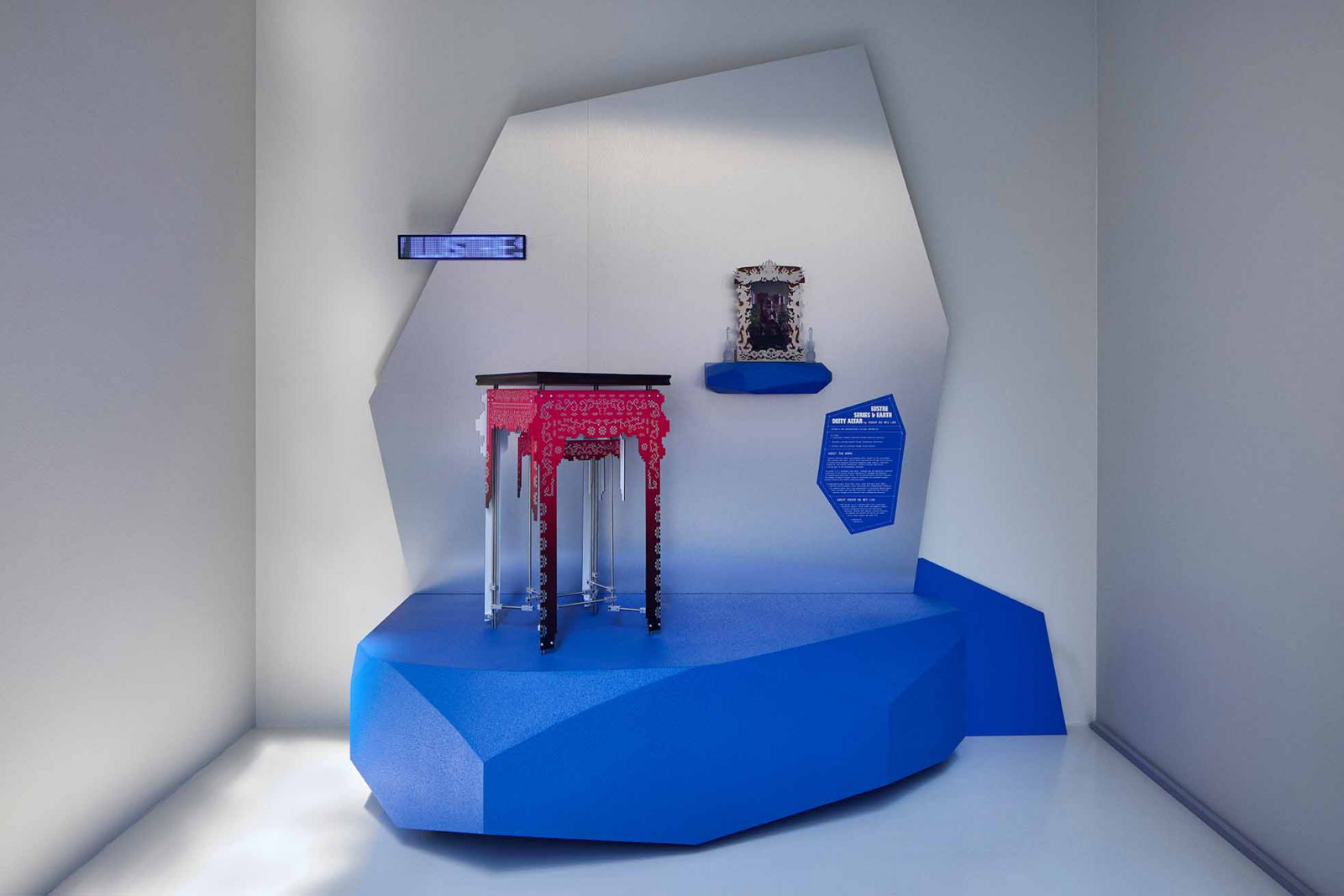 Lustre Series and Earth Deity Altar: a Peranakan tea table reinterpreted through UV-printed aluminium and a speculative altar reimagining the Datuk Gong