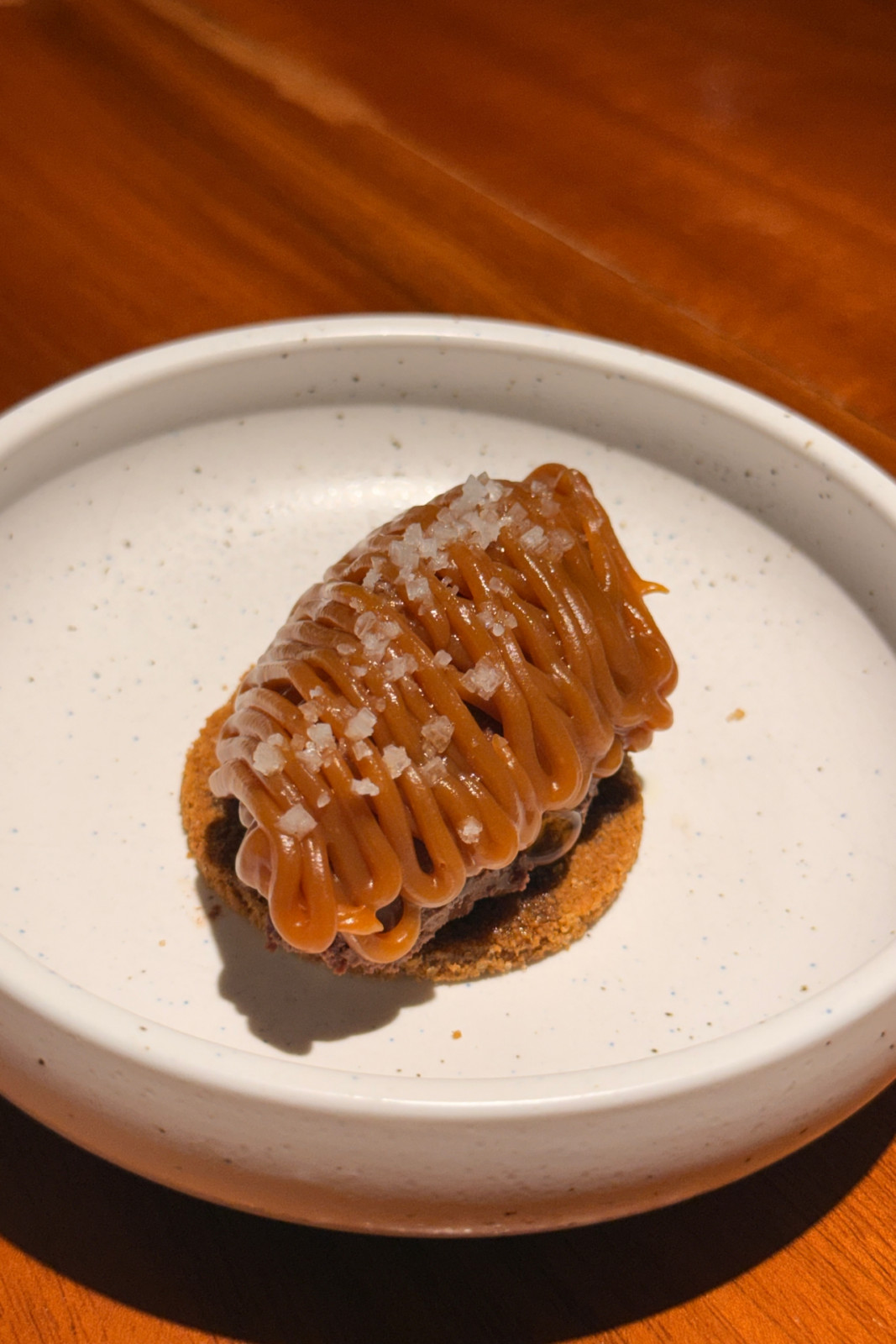 Chocolate ganache with graham cracker crust, and salted caramel