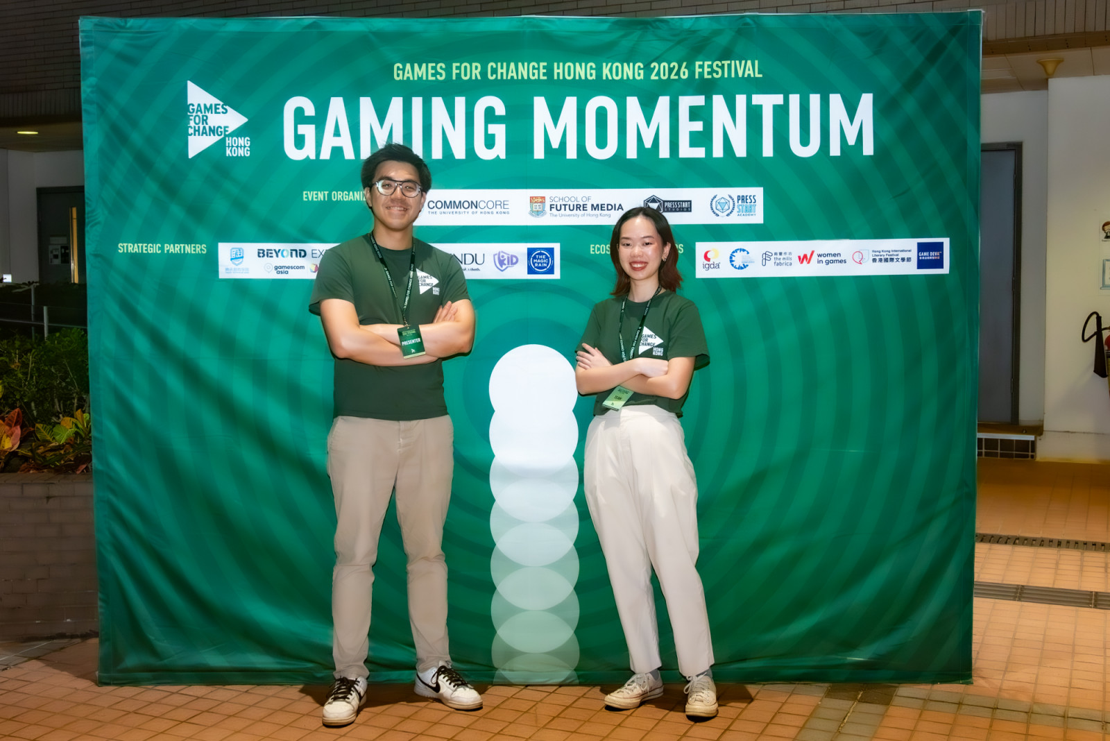 Vincent Siu (left), founder and lead curator of Games for Change Hong Kong; Megan Tan, program lead of Games for Change Hong Kong.