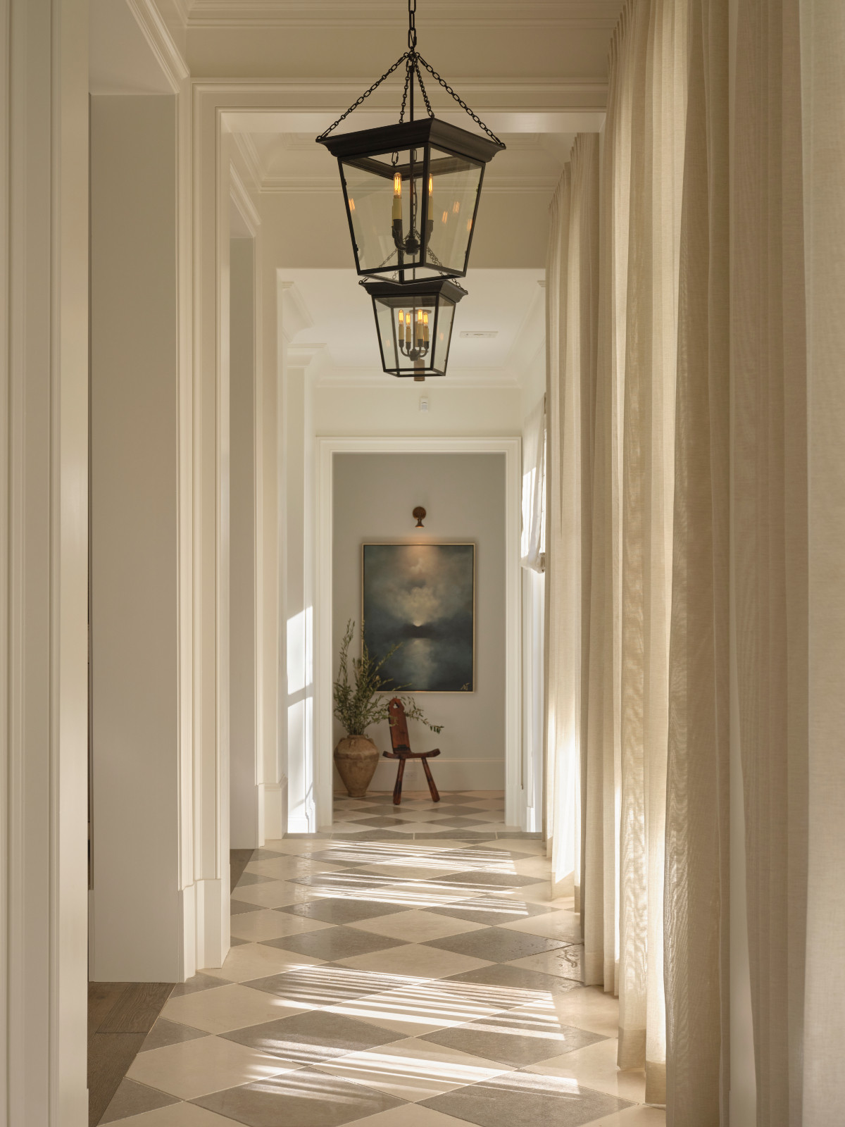 The tranquil hallway of a Mississippi home by Claire Thompson Design