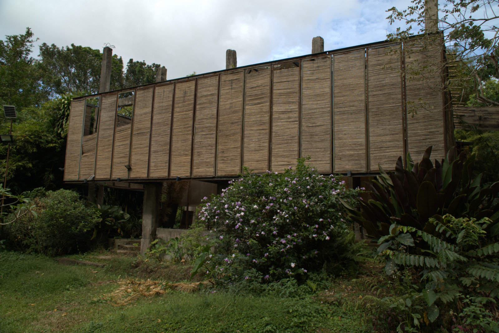 The reed panels cladding the perimeter of Maka Earth Academy’s workshop hall