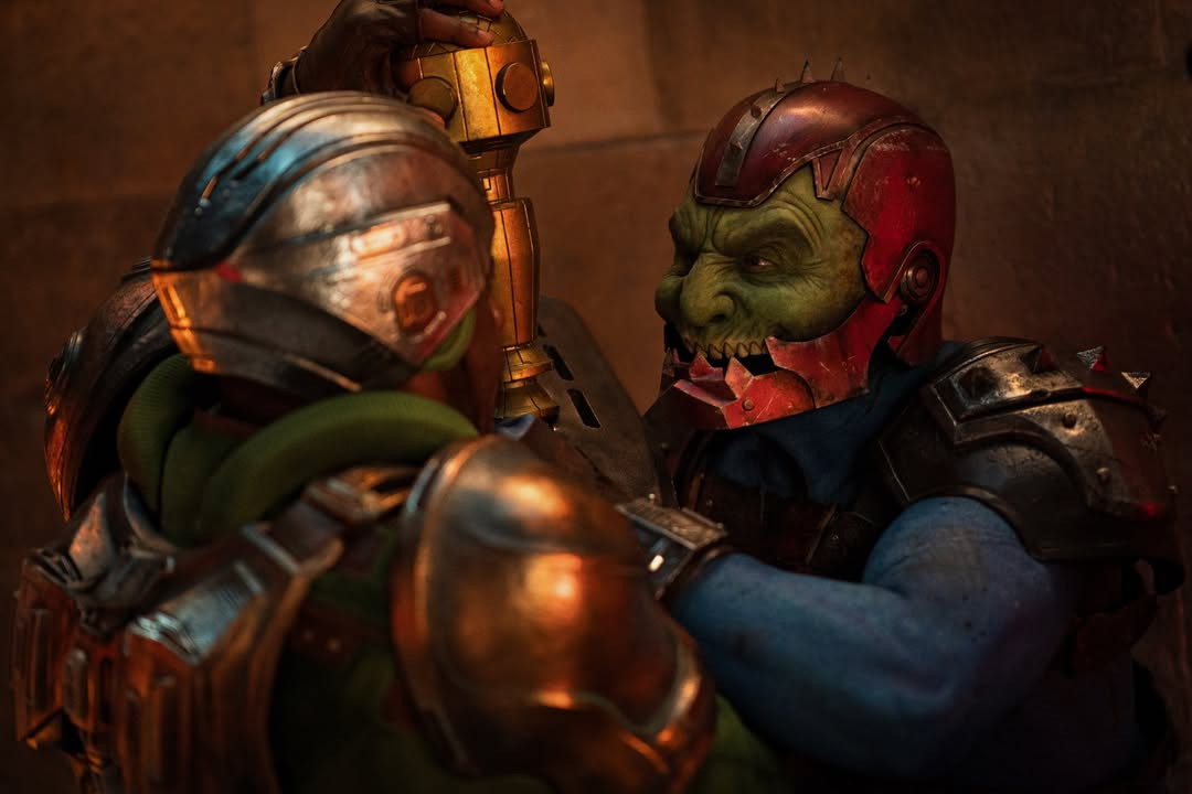 Trap Jaw and Man-At-Arms go head-to-head early the ‘Masters of the Universe’ film (Photo: Instagram/mastersmovie)