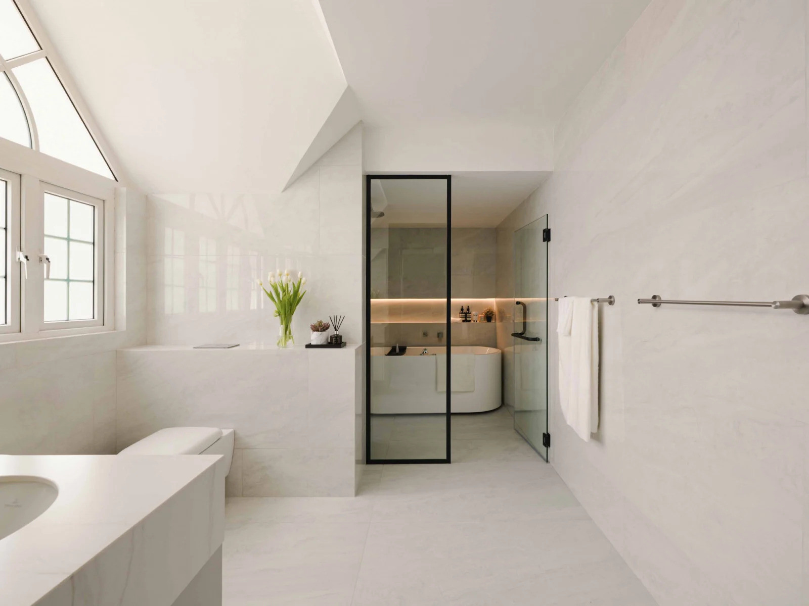 The light-filled bathroom is a revitalising space