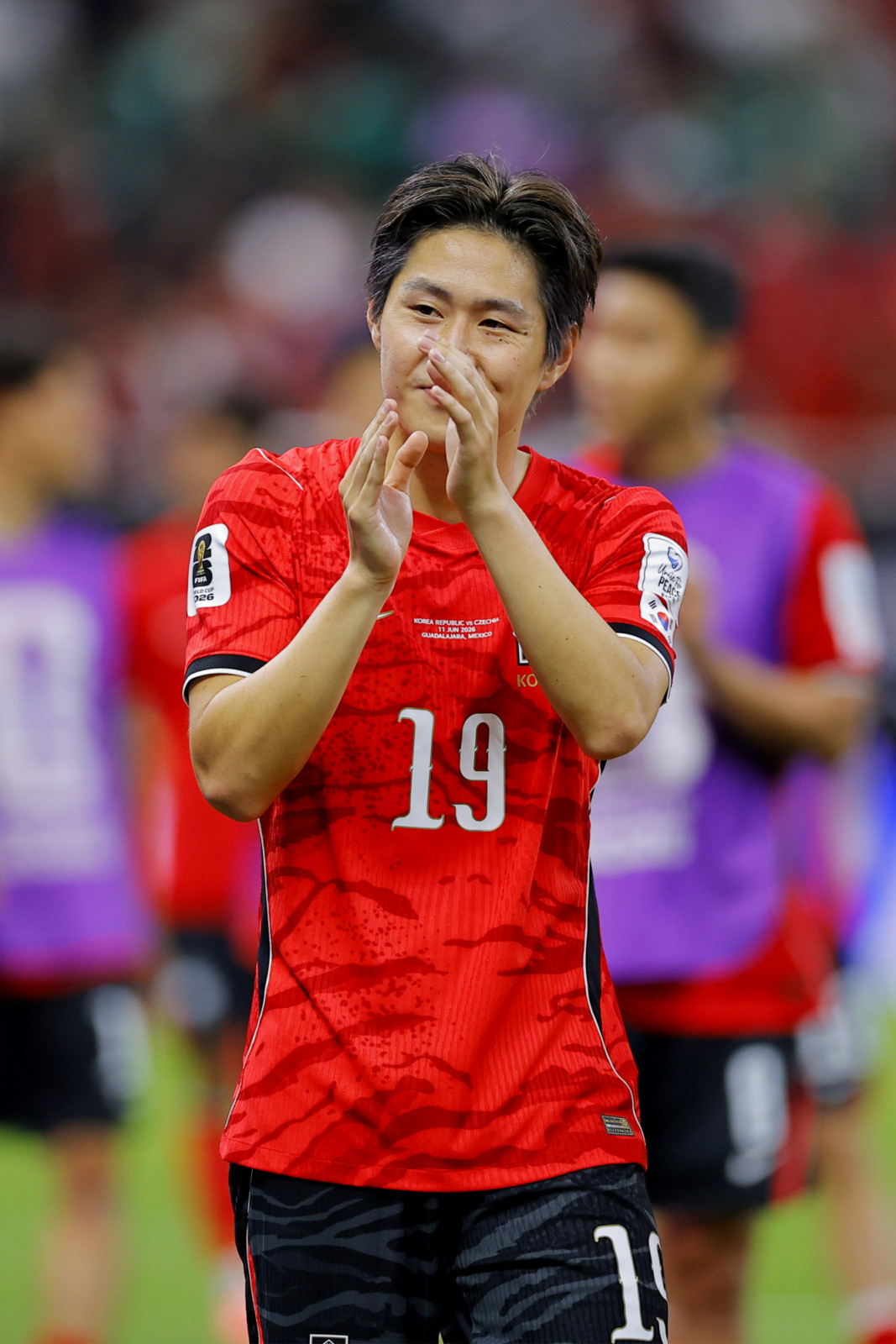 GUADALAJARA, MEXICO - JUNE 11: Lee Kangin of Korea reacts during the FIFA World Cup 2026 Group A match between Korea Republic and Czechia at Guadalajara Stadium on June 11, 2026 in Guadalajara, Mexico. (Photo by Luis Cano/Jam Media/Getty Images)