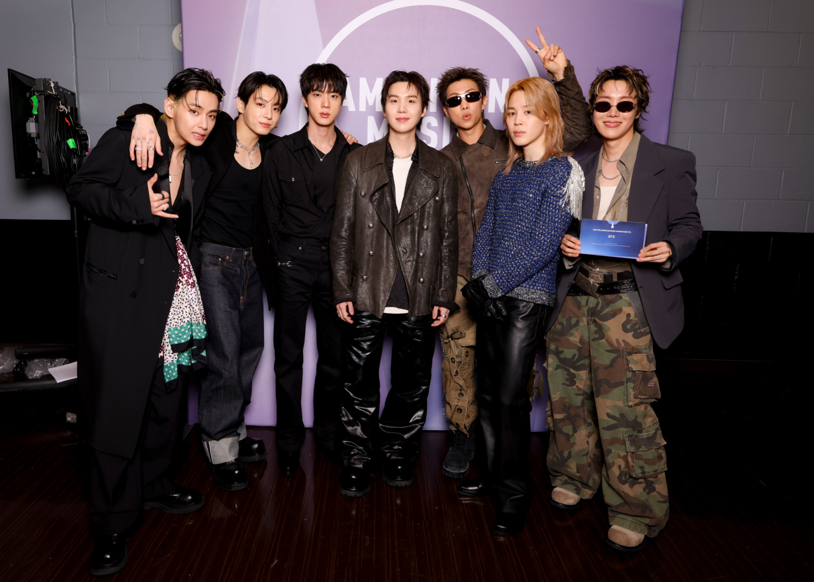 V, Jungkook, Jin, Suga, RM, Jimin and J-Hope of BTS at The 52nd American Music Awards held at the MGM Grand Garden Arena on May 25, 2026 in Las Vegas, Nevada. (Photo by Christopher Polk/Dick Clark Productions via Getty Images)