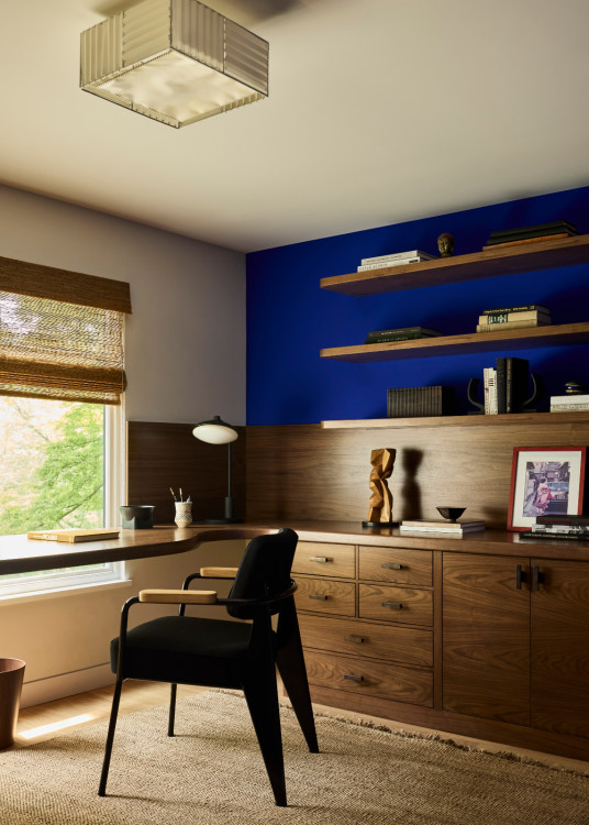 The home office of a family home in Westport, Connecticut designed by The 1818 Collective